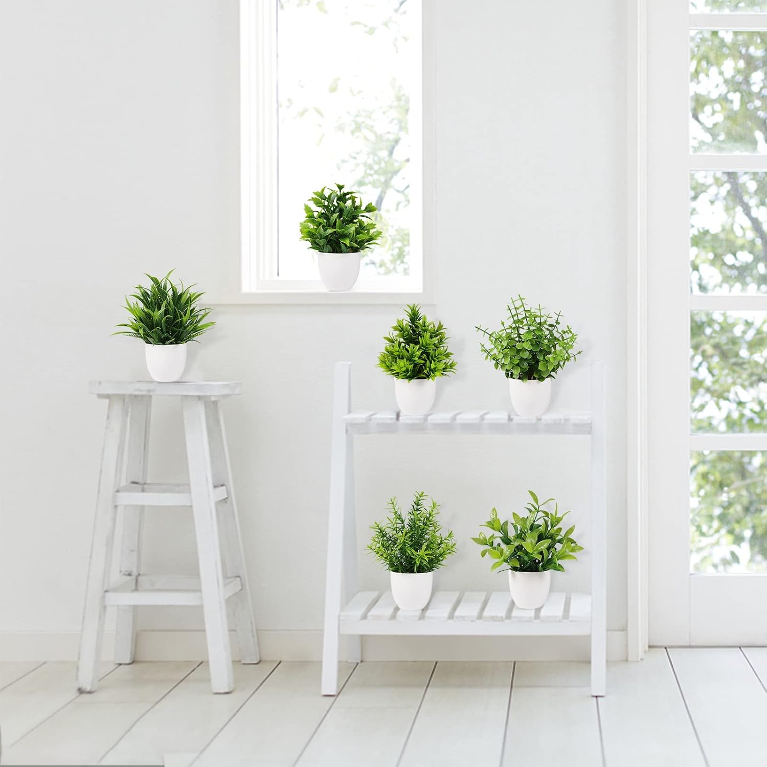 Artificial Plant Small Fake Plant Greenery Potted Plant Indoor Faux Plant Houes / Green / Set of 6