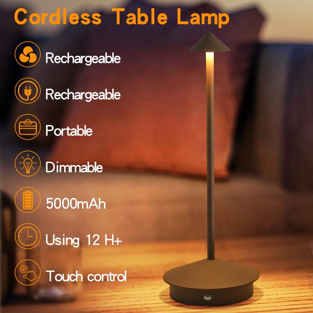 2 Pack LED Rechargeable Cordless Table Lamps,Portable Outdoor 5000mAh Battery Operated Table Light Touch Control 3