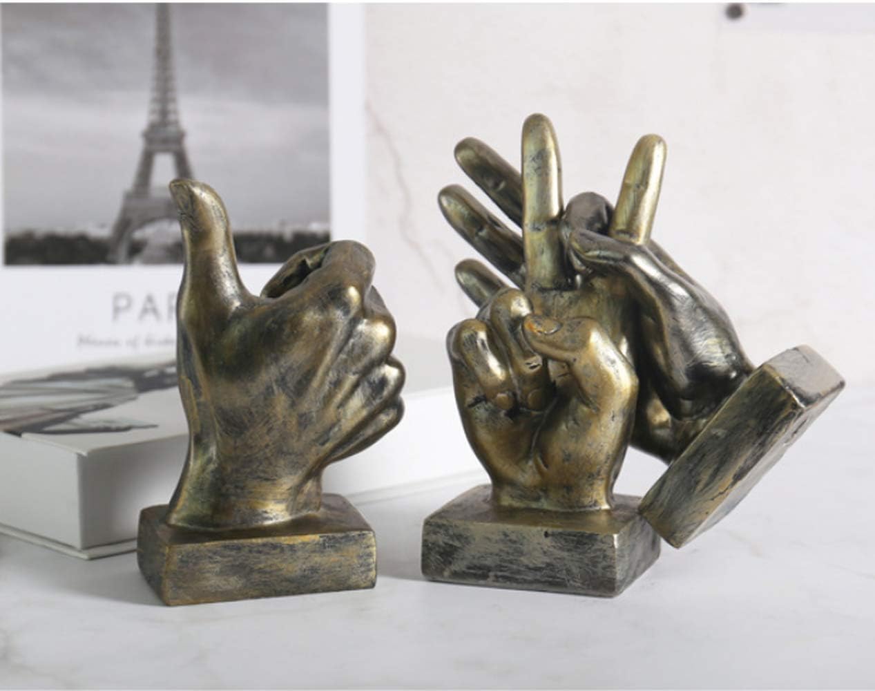 Hand Finger Gesture Desk Statues Fingers Sculpture Creative Home Living / Victory Gesture In Silver