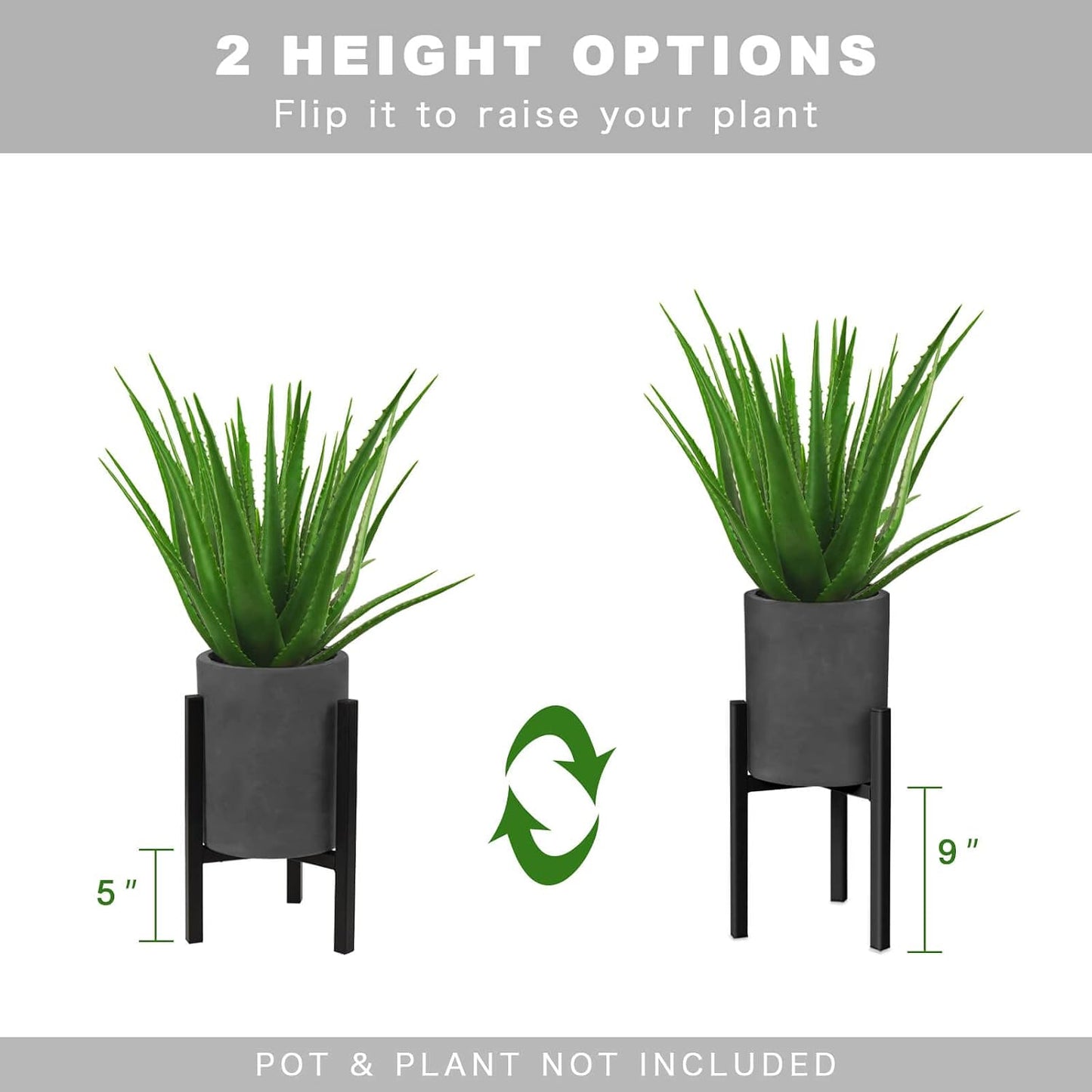 2 Pack Adjustable Plant Stand, Metal Planter Stands Indoor Outdoor, Mid Century Modern Plant Holder, Fit 8 10 12 inch