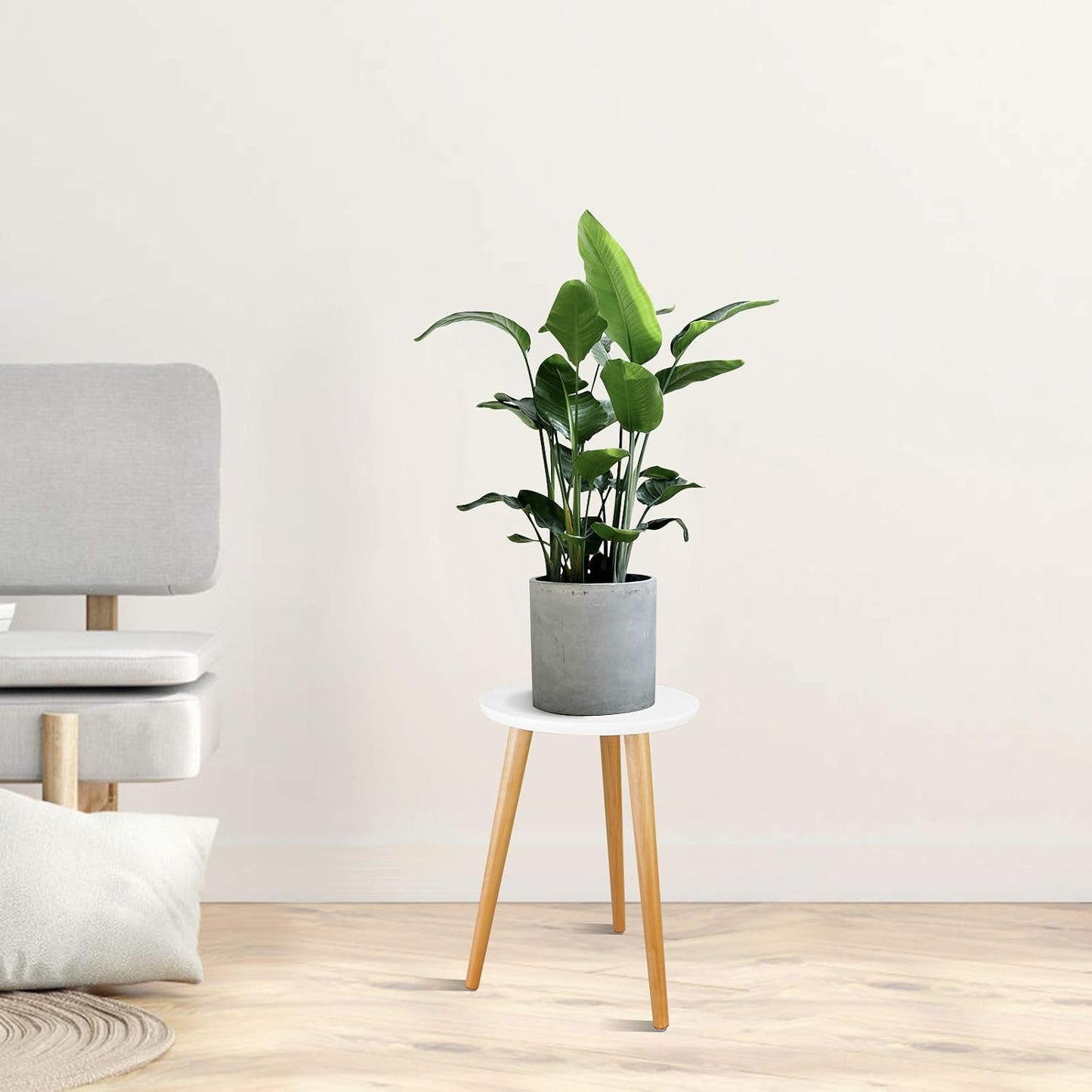 Wood Mid Century Plant Stand for Indoor Plants, Modern Table, Tall Holder for Flower Pots, Small Round Side/End
