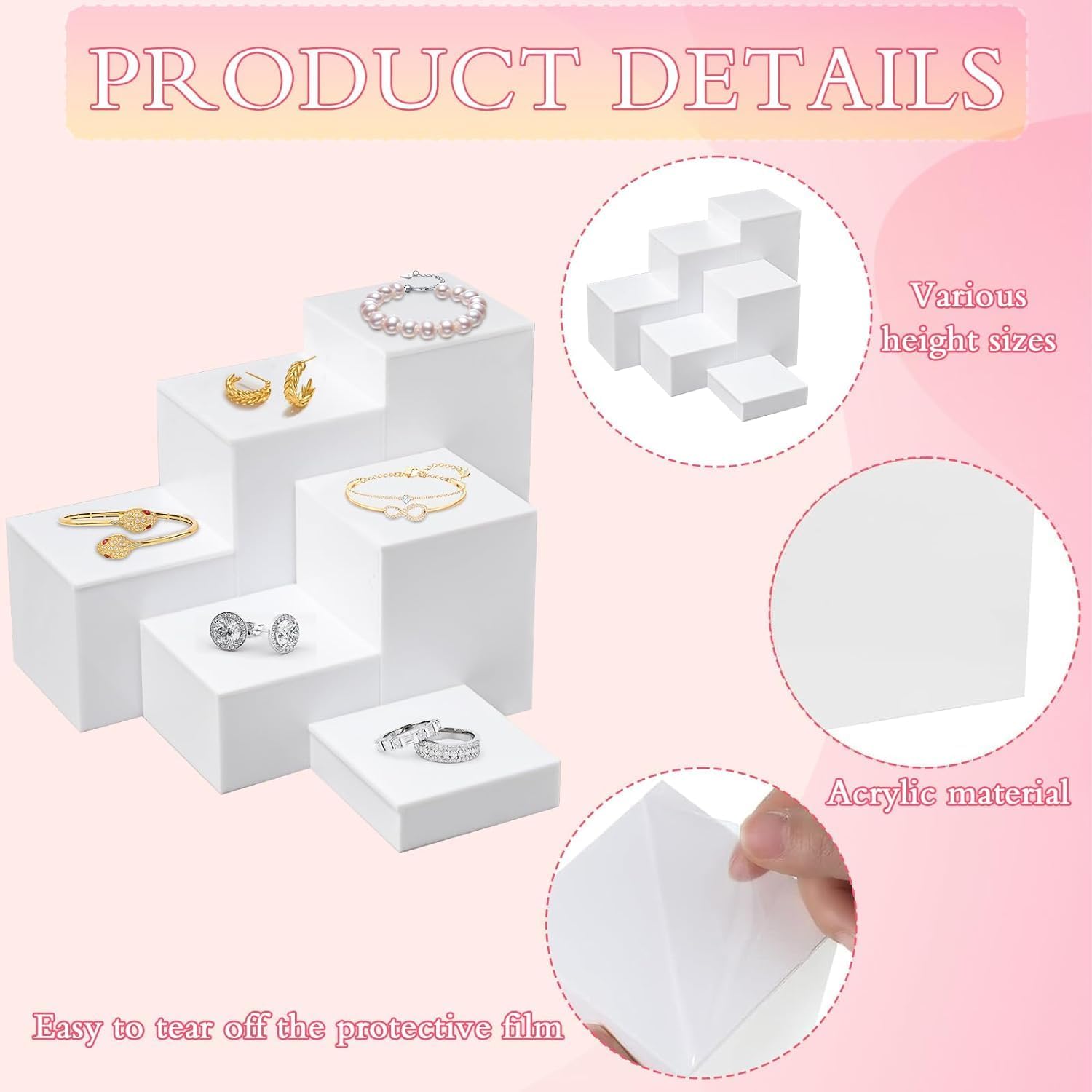 Square Acrylic Display Base for Necklaces / White / Set of 6