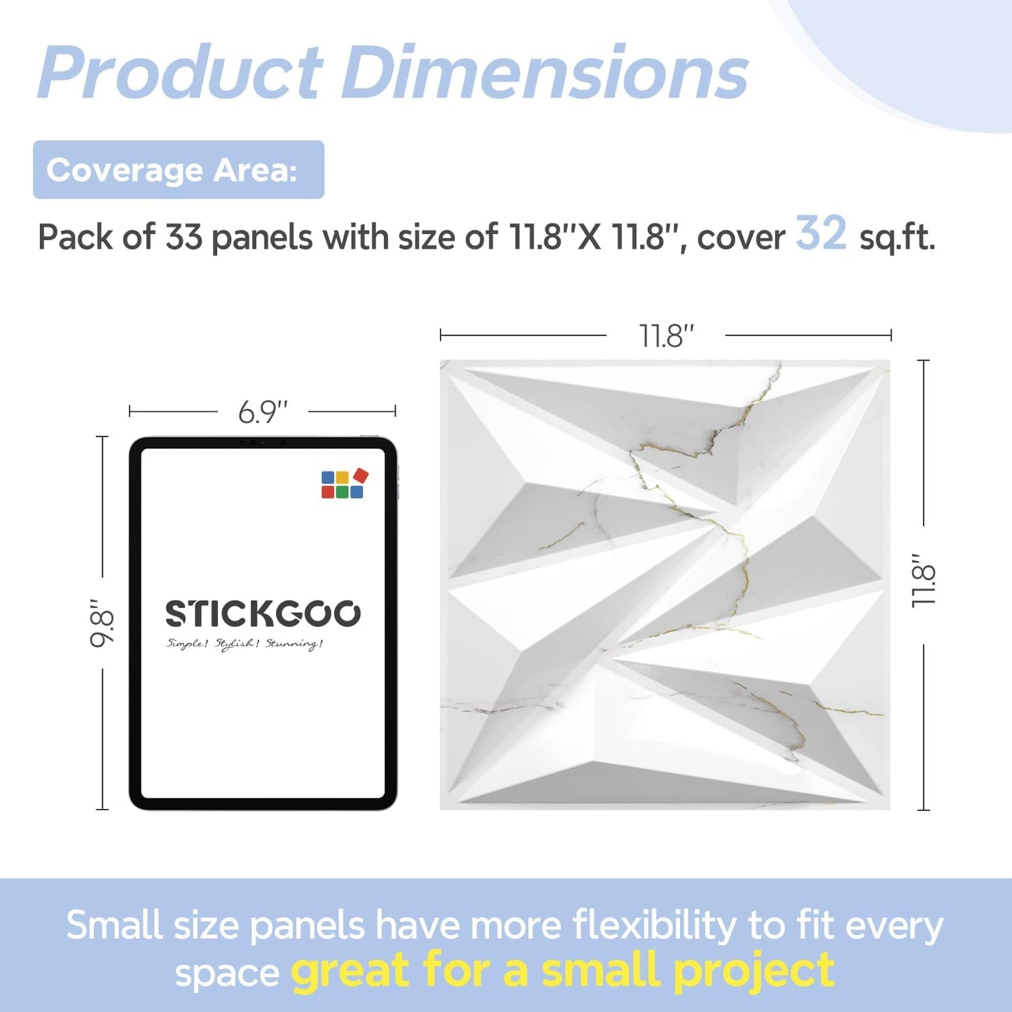 STICKGOO 3D Wall Panels Diamond, White Marble Mixed Gold Thread, 12''x12'' | Accent Wall Panels for Interior Wall