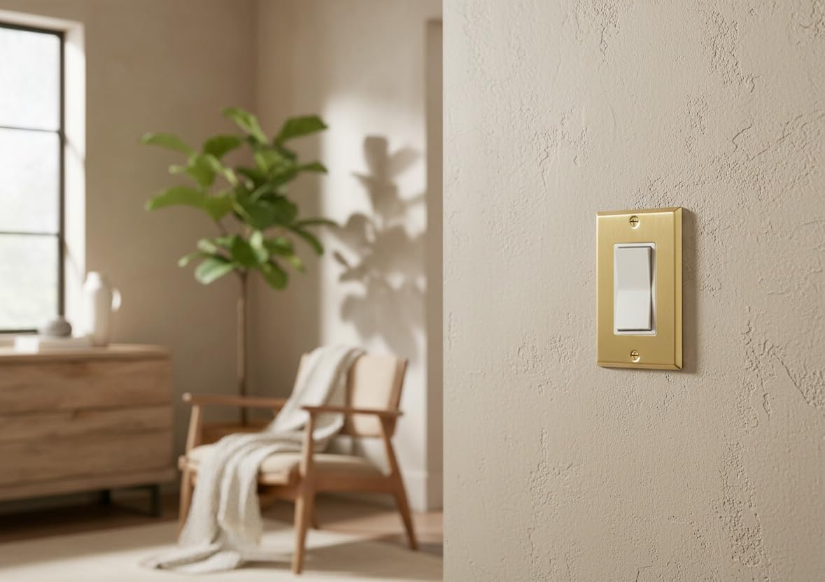 Rio Salto BRASS Signature Collection Brushed Brass Gold Metal Outlet Cover, Decorative Light Switch Cover Plate Wall