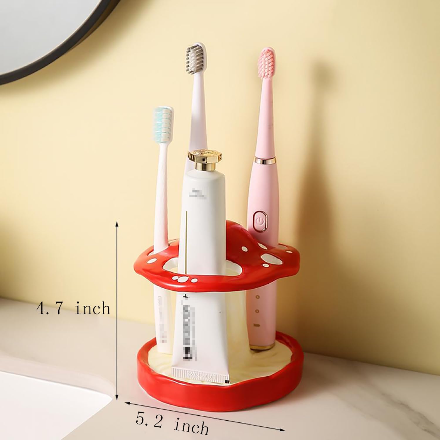 Cartoon Mushroom Ceramic Toothbrush Holder / Red