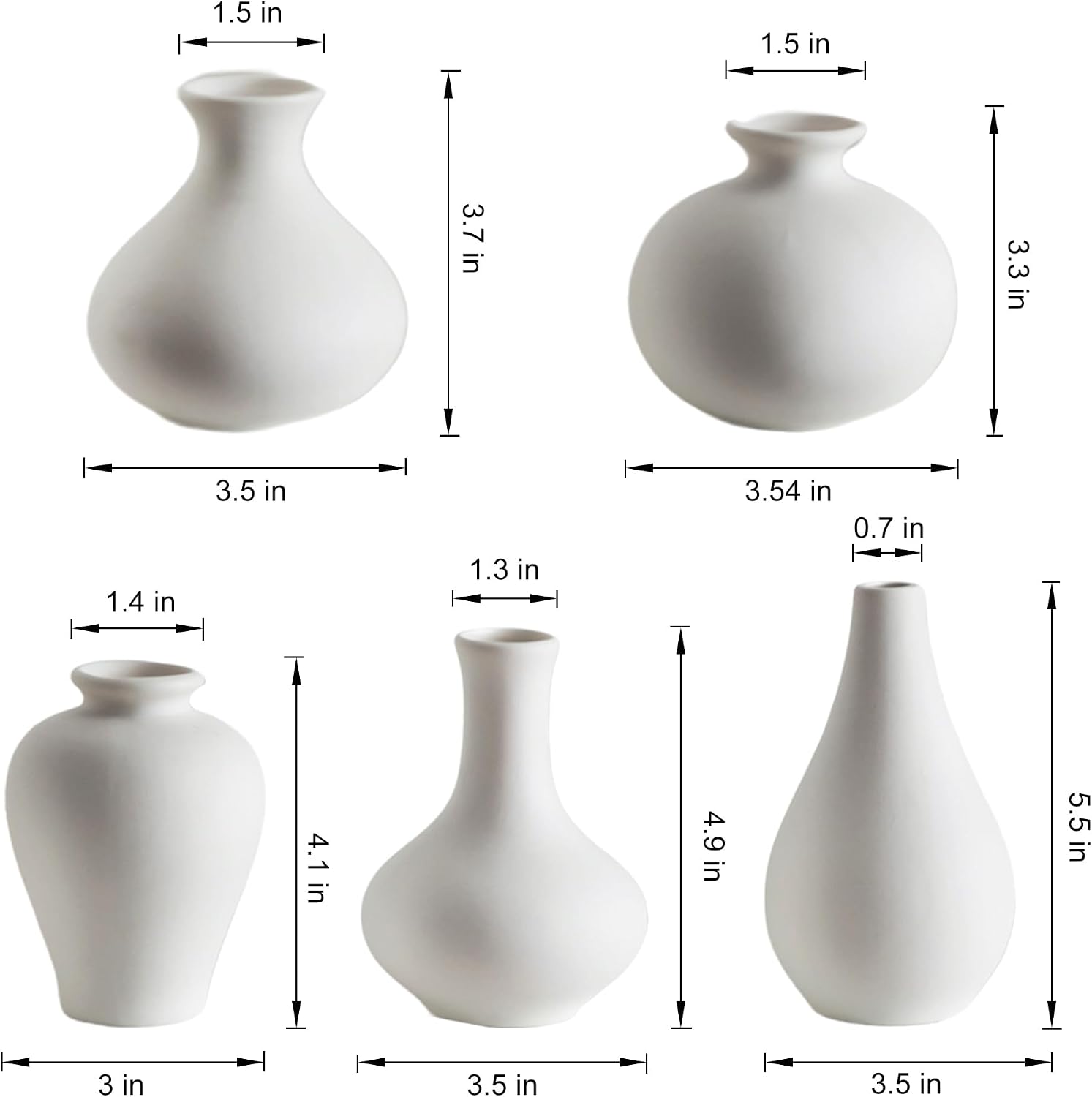 White Ceramic Bud Vase / Small White Vase / Set of 5
