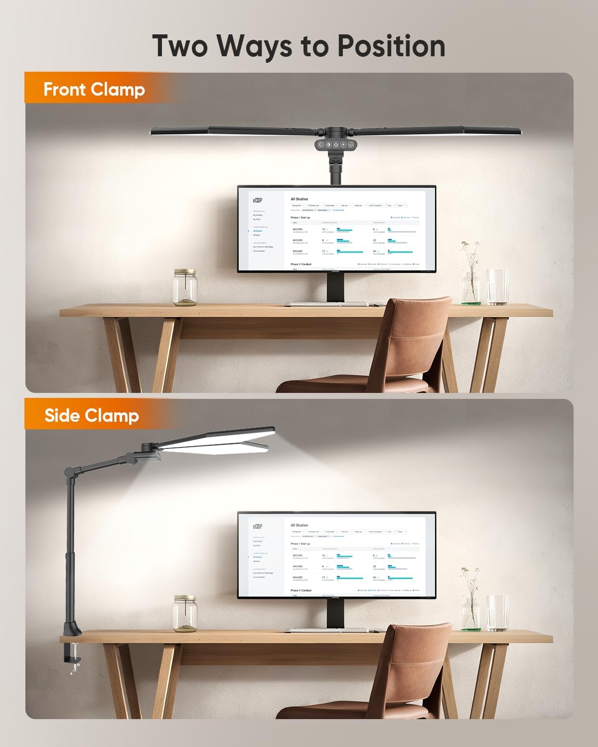 36W LED Desk Lamp with Clamp, Dual-Head Architect Lamp with Remote, Black | Ultra Bright 448-LED 3600LM Office Lamp