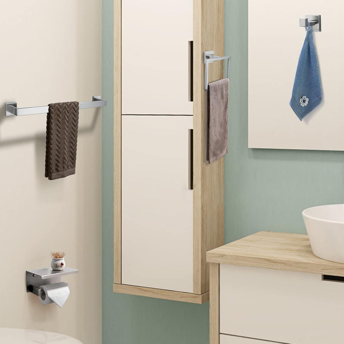 Brushed 4-Piece Bathroom Hardware Set Premium Stainless Steel Bath Towel Bar Sets Wall Mounted Bathroom Toilet Paper