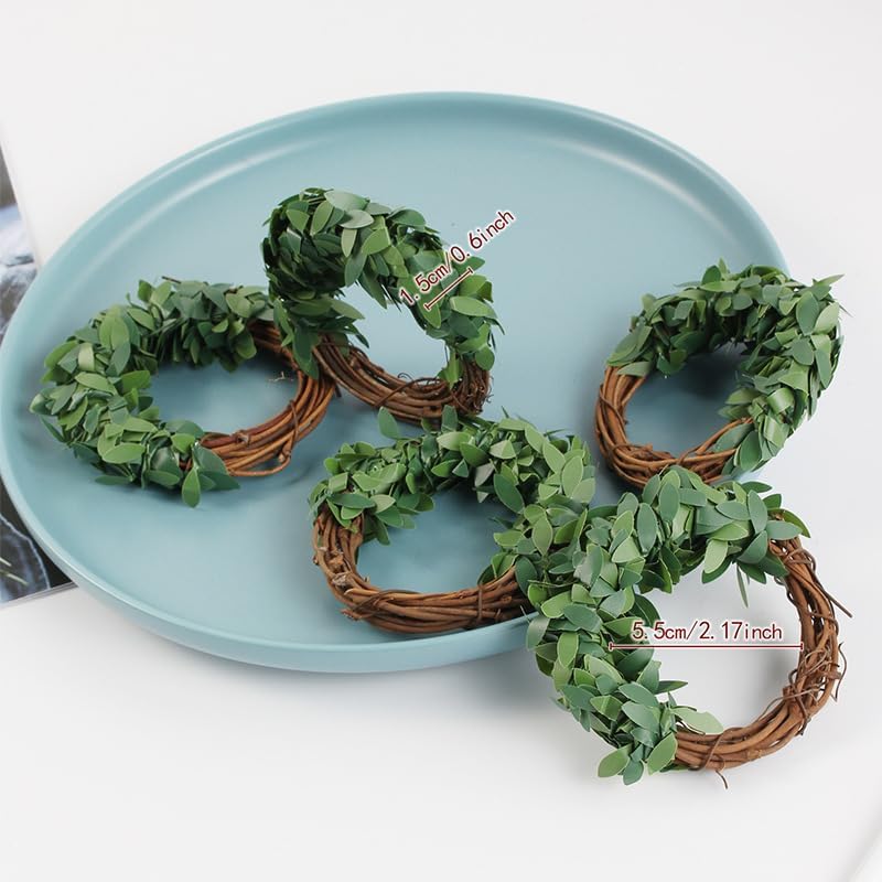 Spring Wreath Farmhouse Napkin Rings Greenery Napkin Holders Rattan / Green Leaves / Set of 6