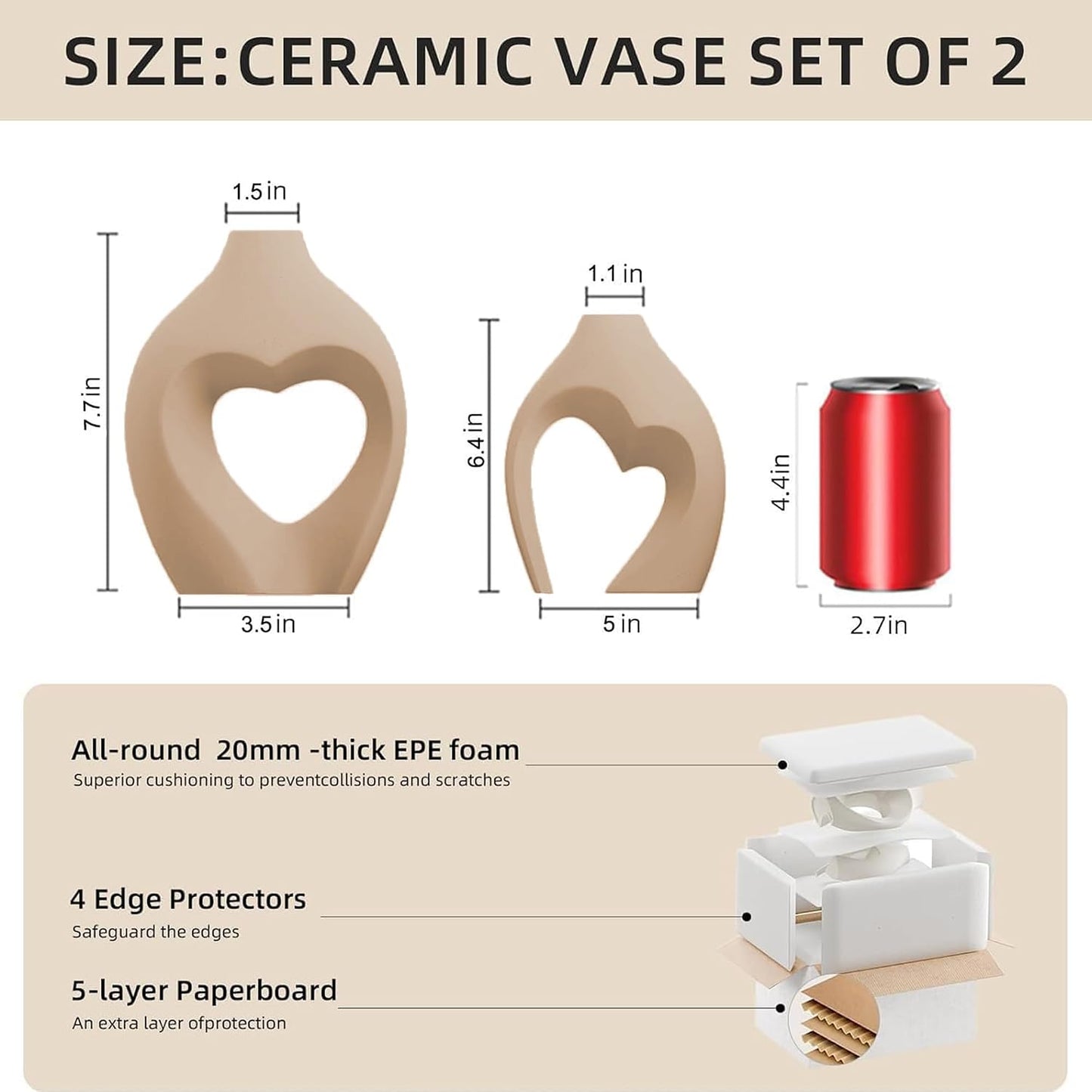 Ceramic Flower Vases Home Decor Heart Shaped Vase Nordic Heart Shaped Vases / Brown / Set of 2
