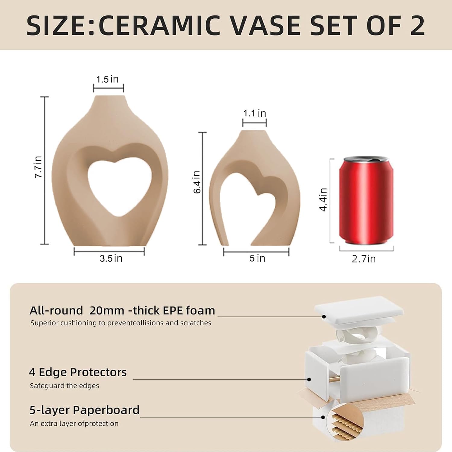 Ceramic Flower Vases Home Decor Heart Shaped Vase Nordic Heart Shaped Vases / Brown / Set of 2