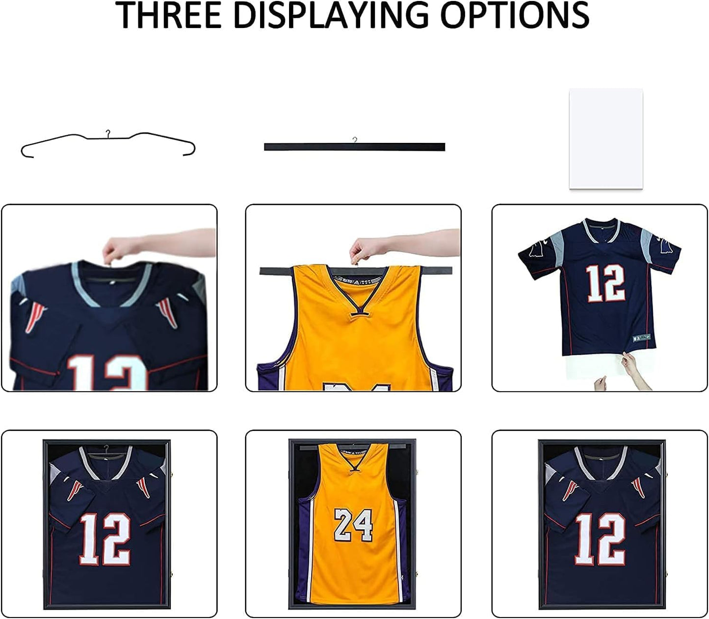 Sports Jersey Frame Display case for 2XL Football Jersey Display | Matte black wood frame, UV shatterproof acrylic