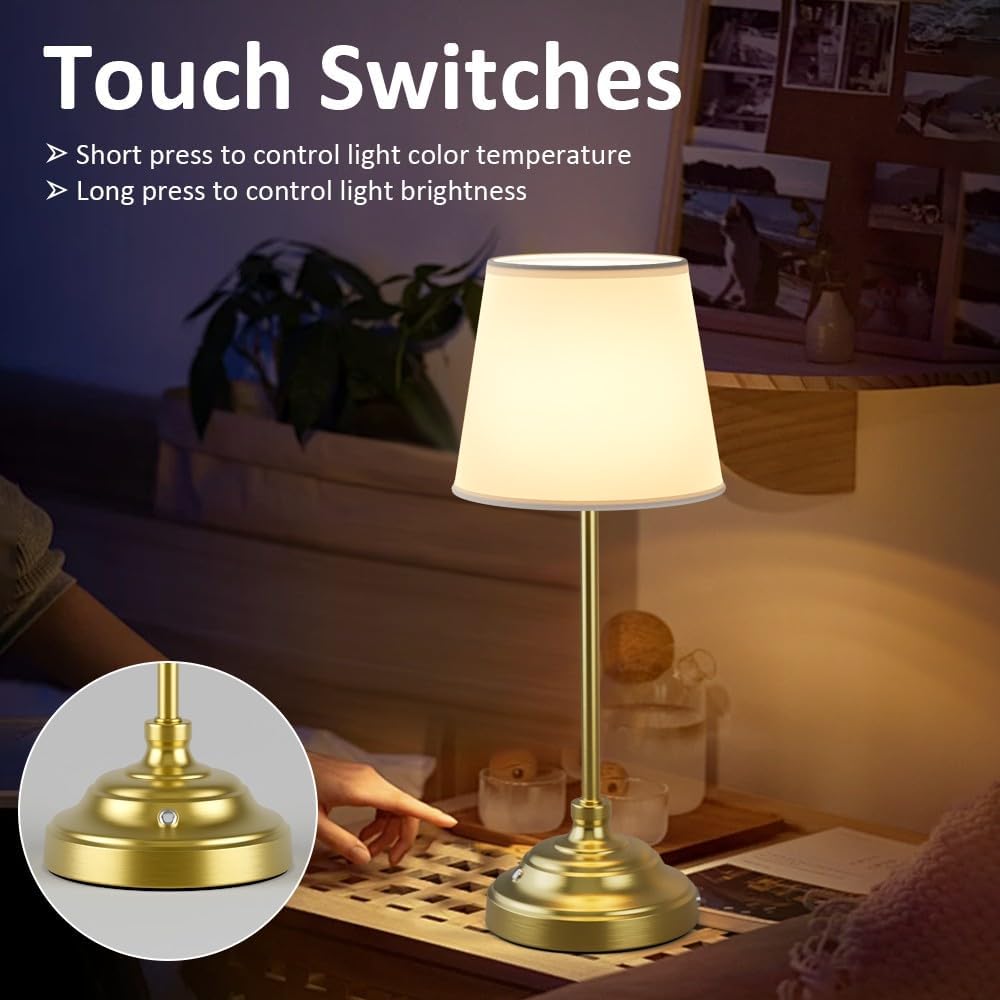 Aipsun Cordless Table Lamp, 2 Packs Gold Rechargeable Desk Lamp with 6000mAh Battery Operated,Bedside Lamps for Night