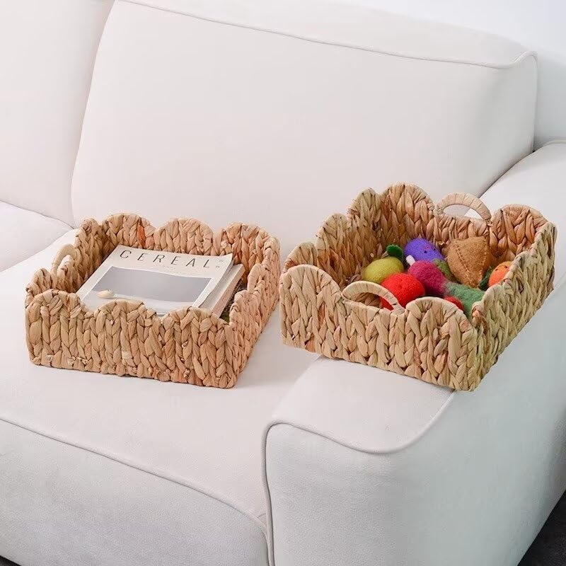 Elegant Scalloped Wicker Basket Set / Large / Natural