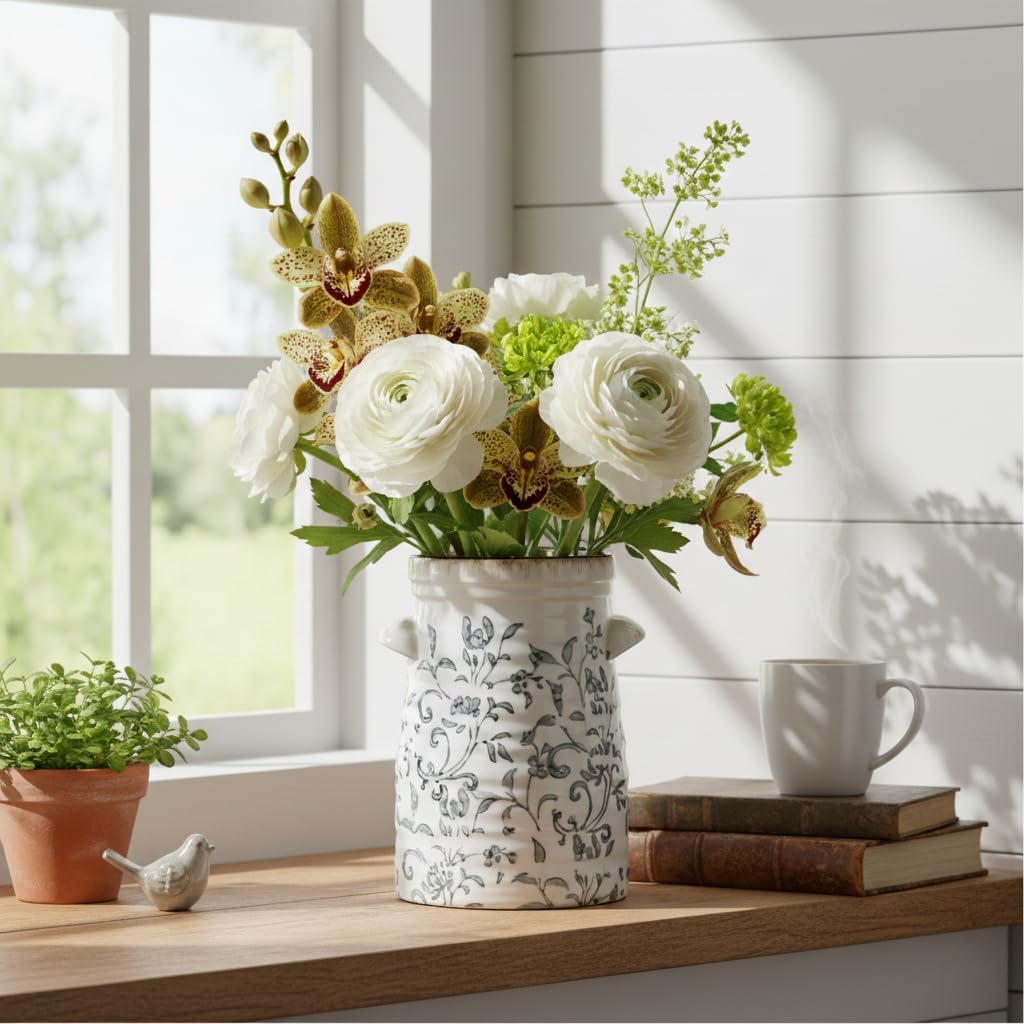 Rustic Farmhouse Vases / 17323l-gray and White / 8 Inch