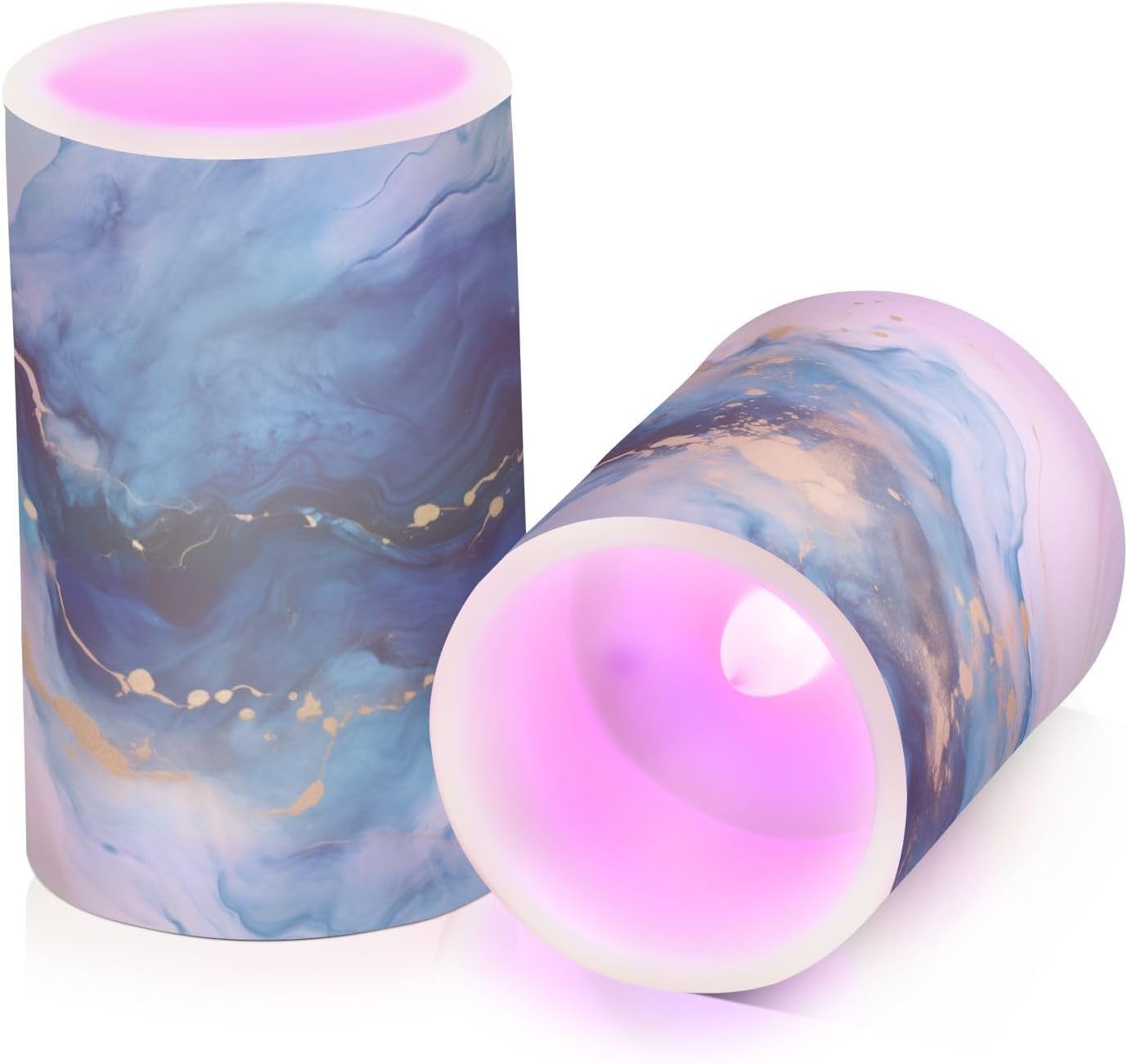 Flickering Flameless Candles, Marble Navy Blue LED Candles with Remote Timer, Set of 2 Battery Operated Candle for