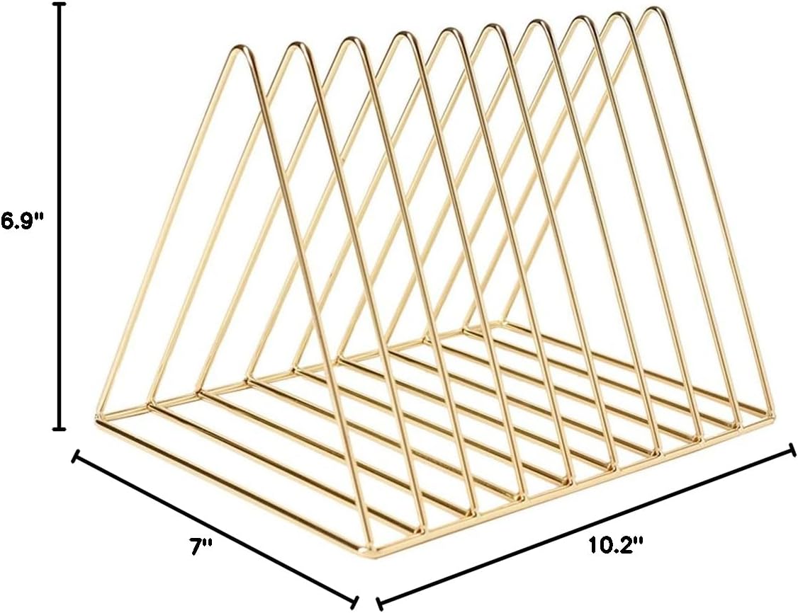 Sooyee 2 Pack 9 Slot Gold Magazine Holder, Desktop File Sorter Organizer Triangle Bookshelf Decor for Home Office, Iron