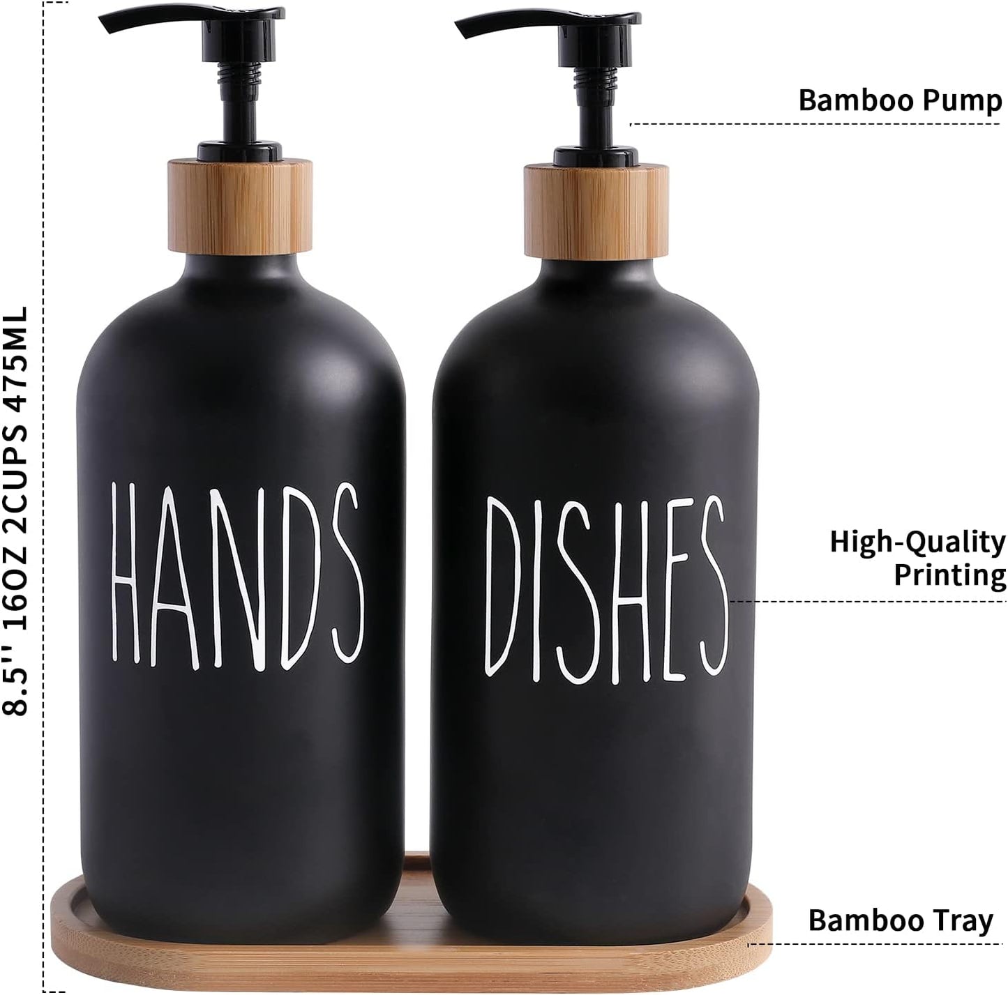 MOMEEMO Black Soap Dispenser Set, Contains Hand and Dish Soap Dispenser, Suitable for Kitchen Decor. (Black) | Contains
