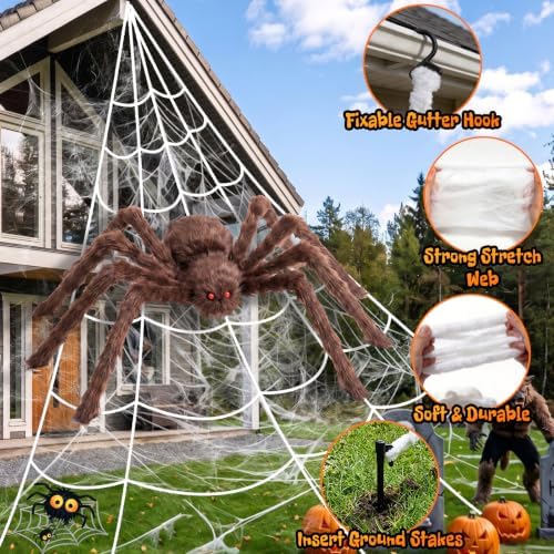 Halloween Decorations Outdoor Spider Webs:1Pcs Giant Spiders-Outdoor Use