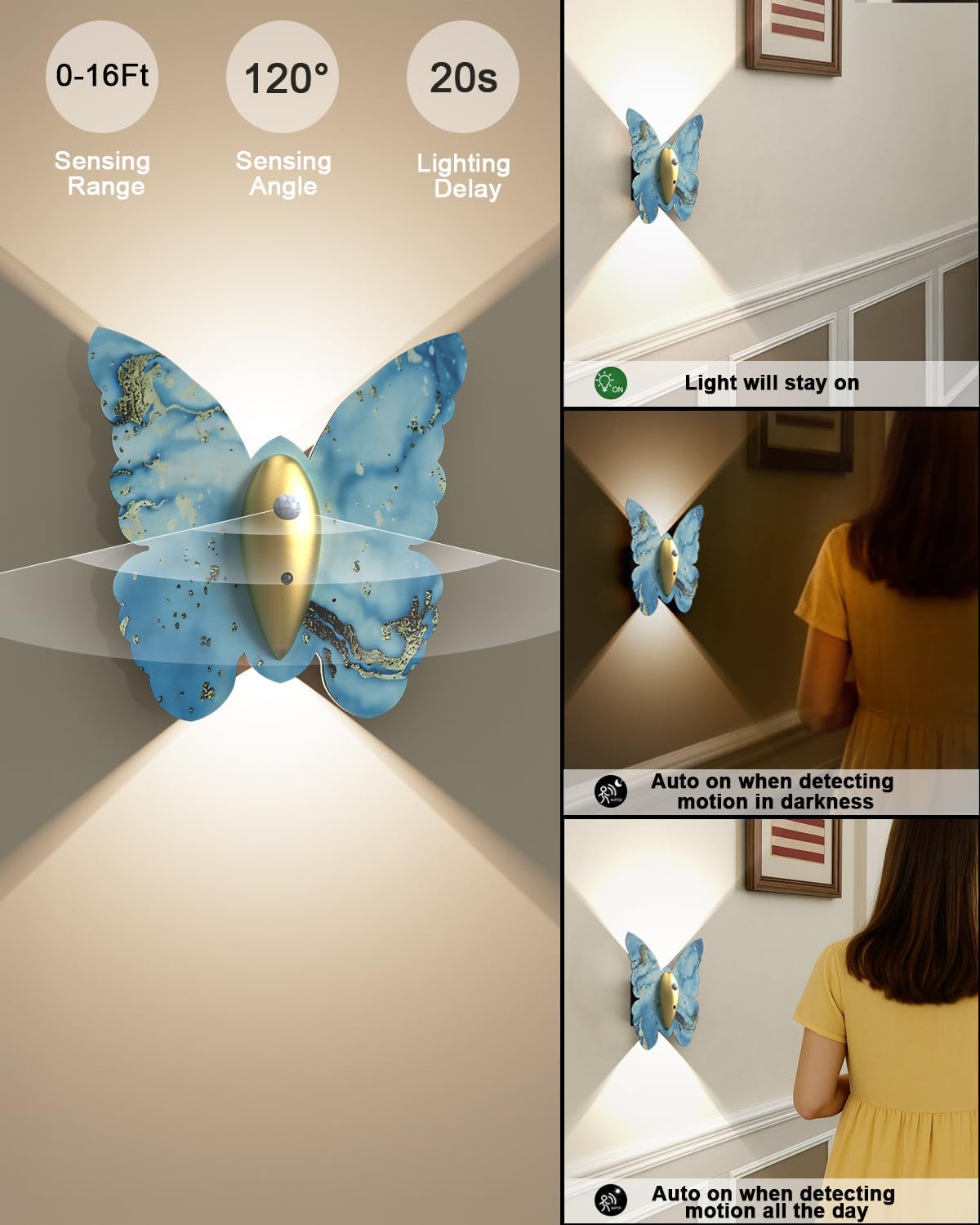 Eneru Motion Sensor Wall Sconce Set of 2, Rechargeable Wall Lights, Indoor | 5000mAh Battery Operated Wall Sconces