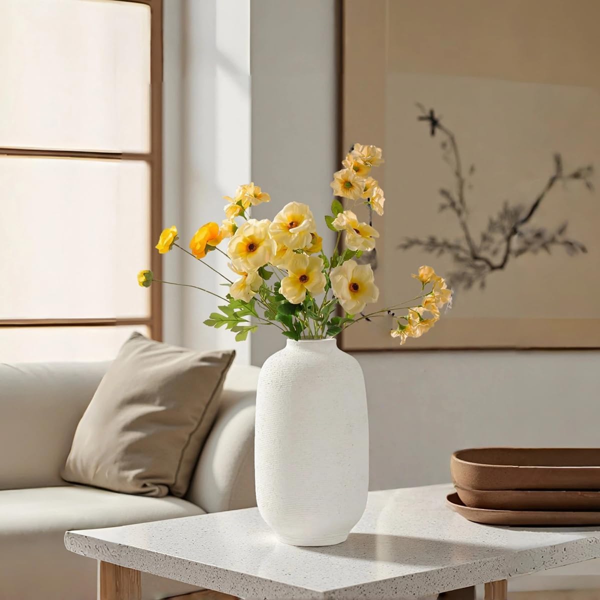 White Ceramic Flower Vase / 10.8"-cylinder / White-10.8"tall