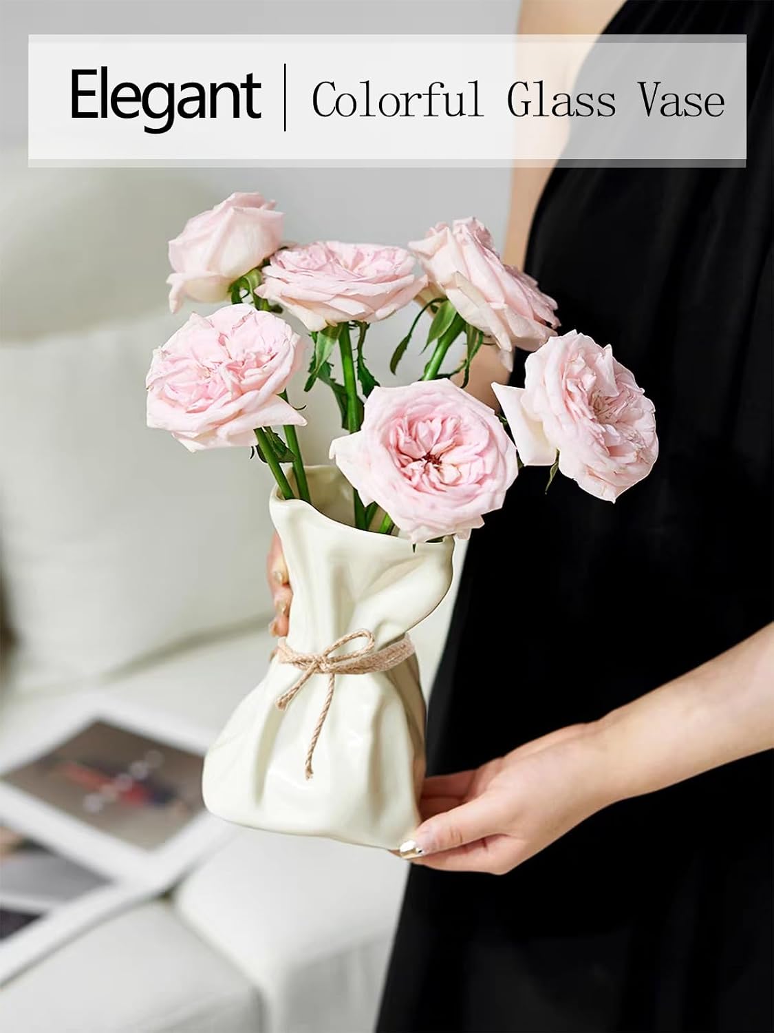 Irregular Flower Vase Modern Art Decorative Vase for Flowers / Cream Ceramic / Small / 6 Inch