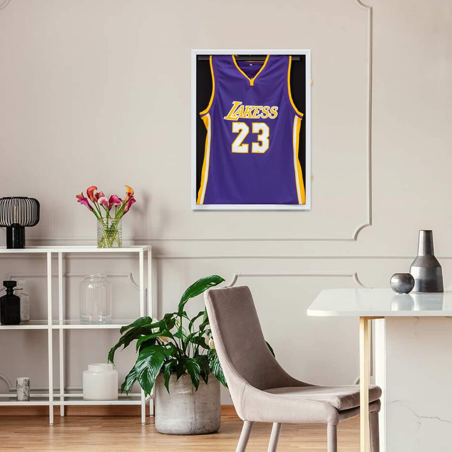 Large Shadow Box Sports Jersey Frame for Sport Jersey Display, White | shatterproof acrylic, anti-theft gold