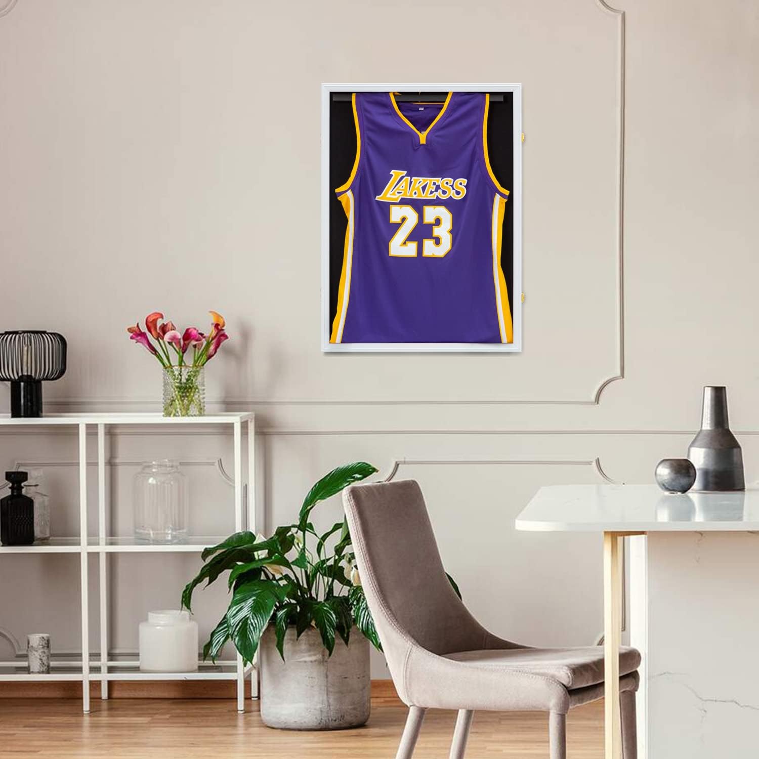 Large Shadow Box Sports Jersey Frame for Sport Jersey Display, White | shatterproof acrylic, anti-theft gold