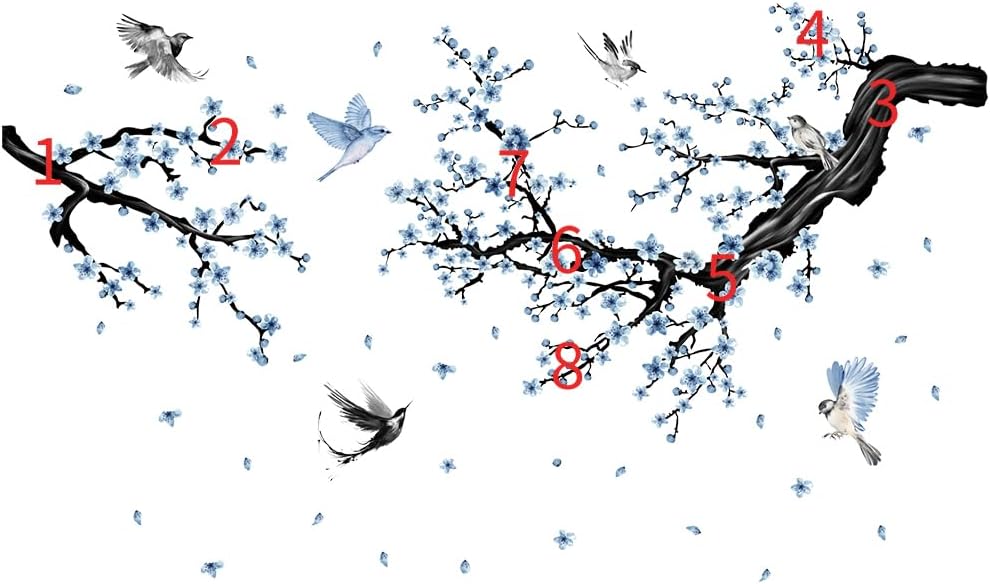 Floral Wall Sticker Hanging Vine Room Decor Large Tree Branch Wall Decals Peel / Flower / Blue