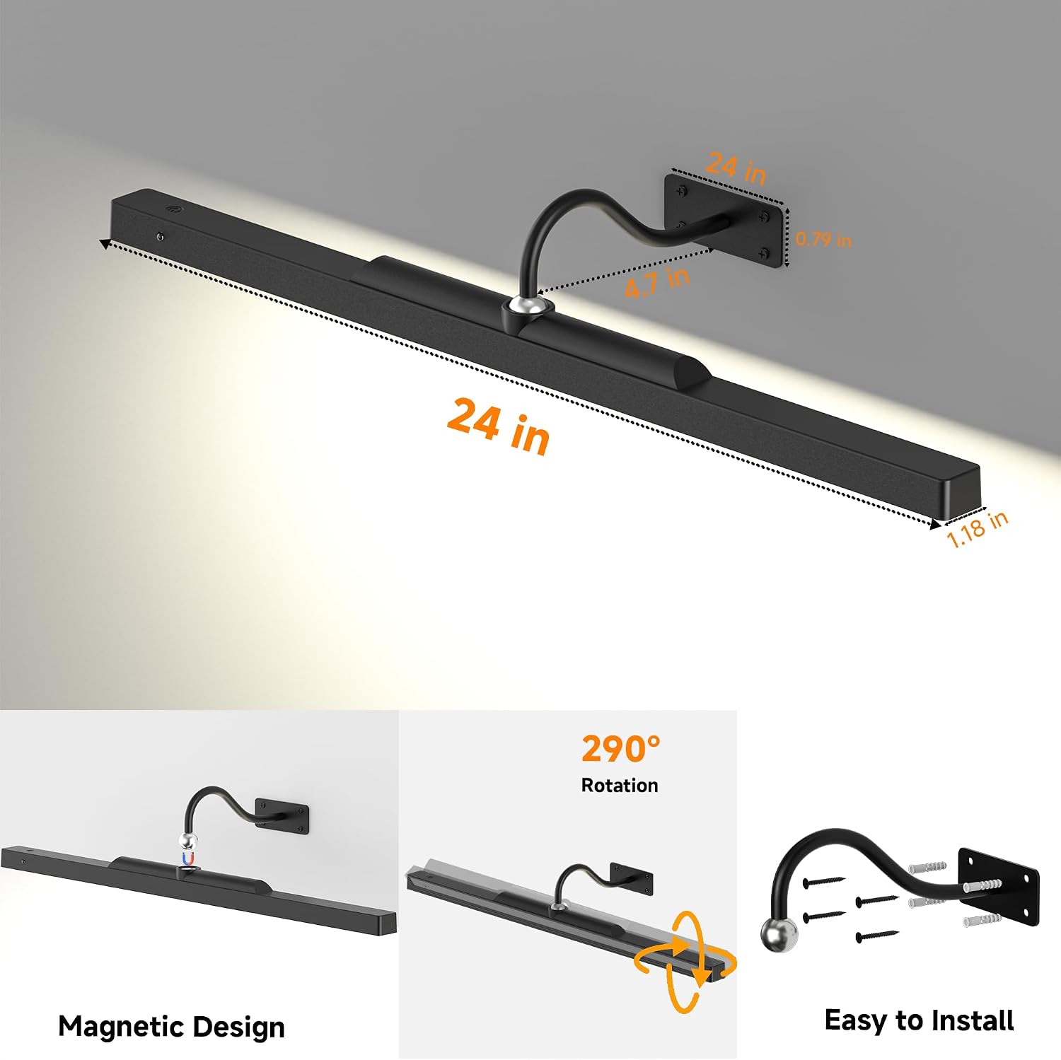 Gallery Picture Light Black,6000mAh Wireless Artwork Lighting,Rechargeable Battery Powered Remote Dimmable LED for