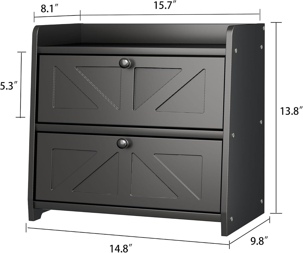 Bread Box for Kitchen Countertop, Double Layer Wooden Breadbox, Large Capacity Bread Storage Bin, Homemade Bread