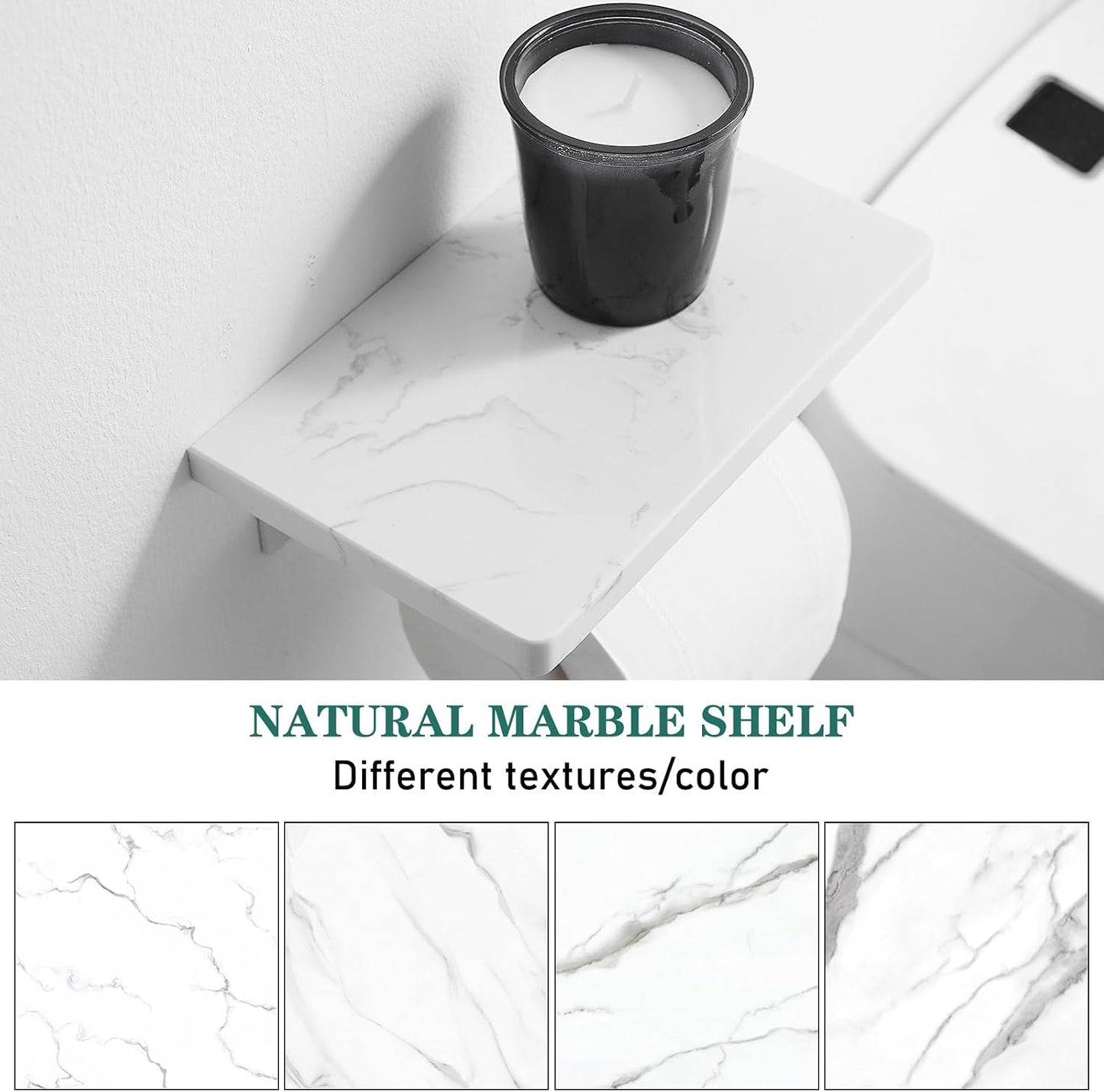 Hoimpro Toilet Paper Holder Wall Mounted, Marble Tissue Roll Rack | White | Natural Marble Shelf Hand Paper Roll