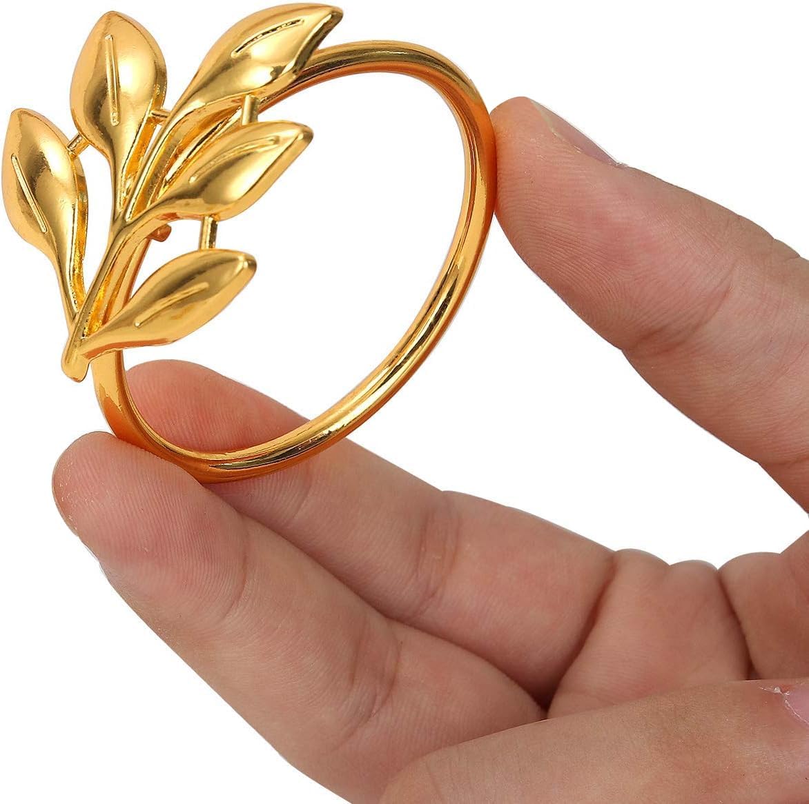 KPOSIYA Set of 50 Leaf Napkin Rings Metal Gold Napkin Holder Table Napkin Rings for Thanksgiving Day Christmas Dinning