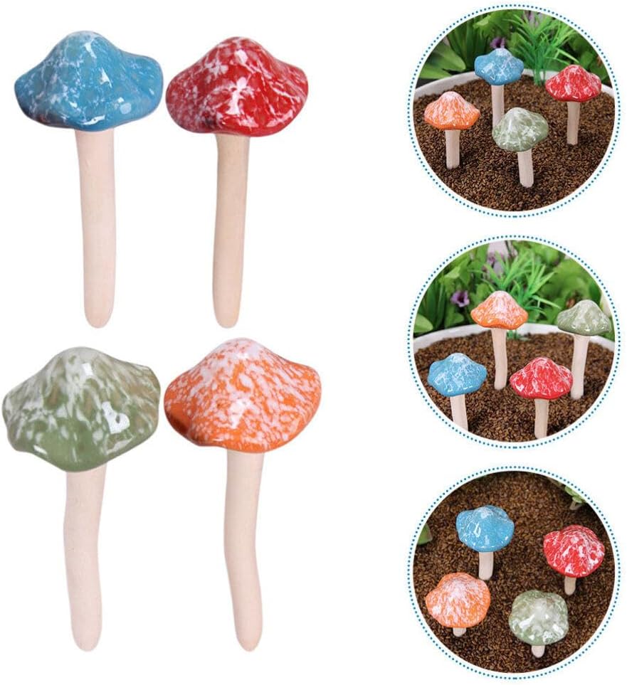 Miniature Ceramic Mushroom Decor Realistic Small Mushroom Figurines / 2 x 1.96 x 1.96 / Set of 4