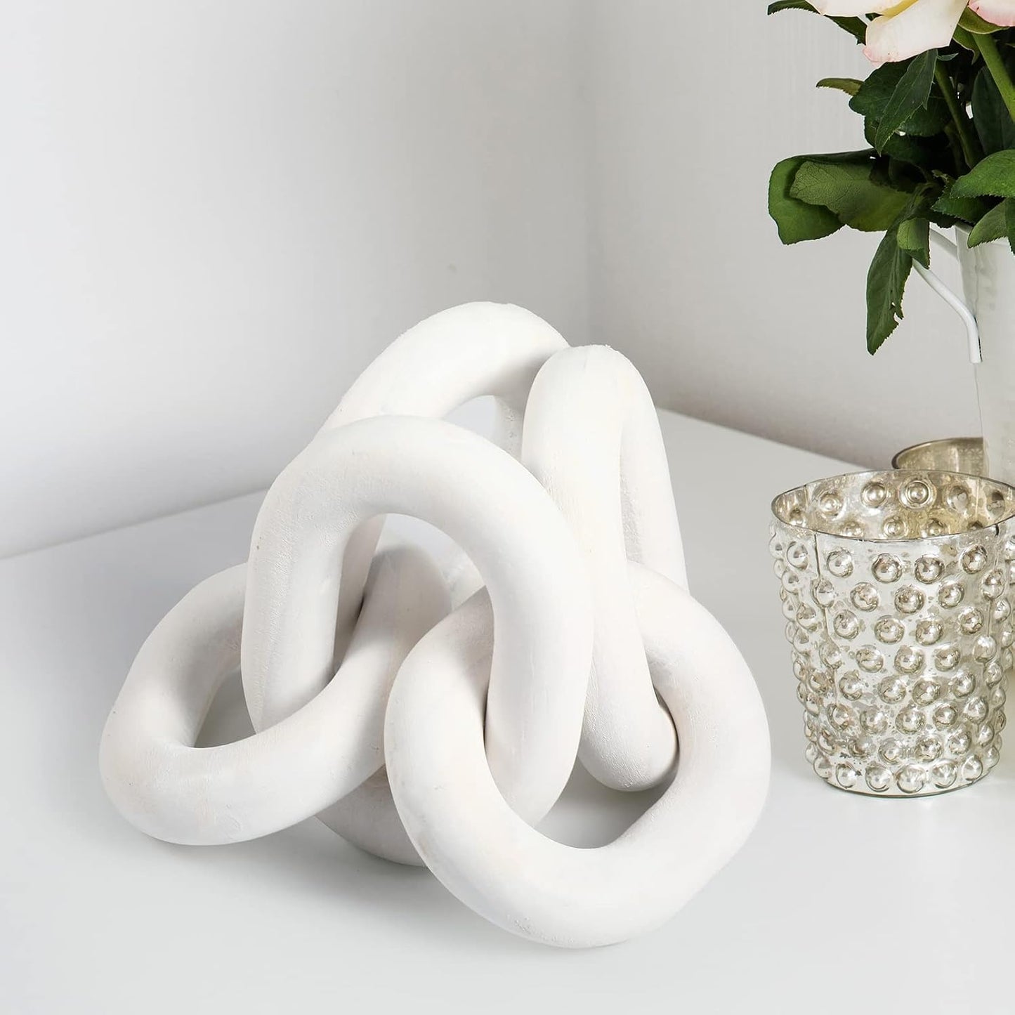Decorative Wood Chain Link Decor Rustic 5 Link Wooden Chain Ornament Farmhouse / White / 13.78 Inch