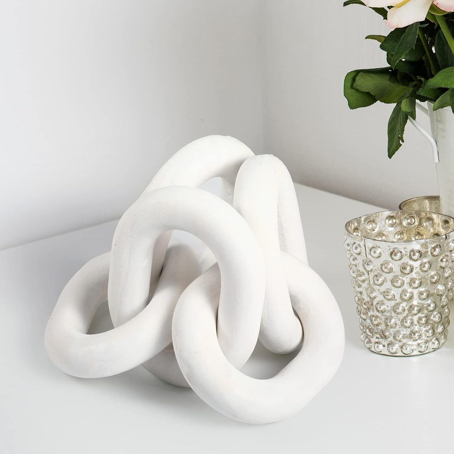 Decorative Wood Chain Link Decor Rustic 5 Link Wooden Chain Ornament Farmhouse / White / 13.78 Inch