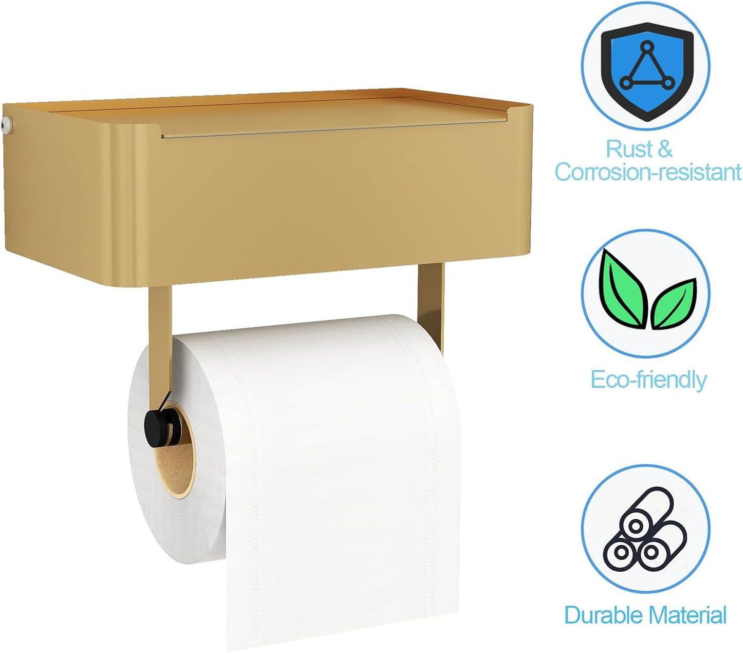 JUYSON Toilet Paper Holder, Toilet Paper Holder with Shelf, Color Gold | Wall Mount, SUS304 Stainless Steel, Flushable