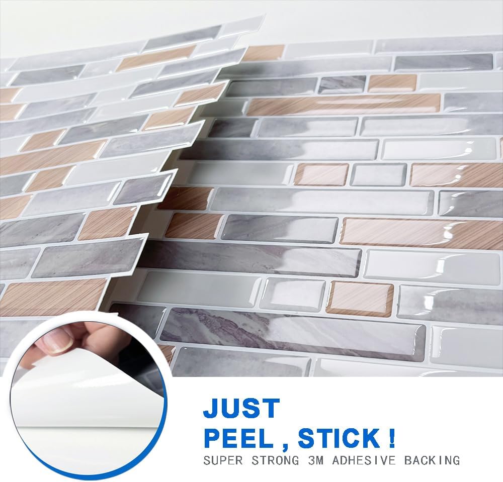 10-Sheet Peel and Stick Backsplash / Wood Grain / 12 x 12 / Set of 10