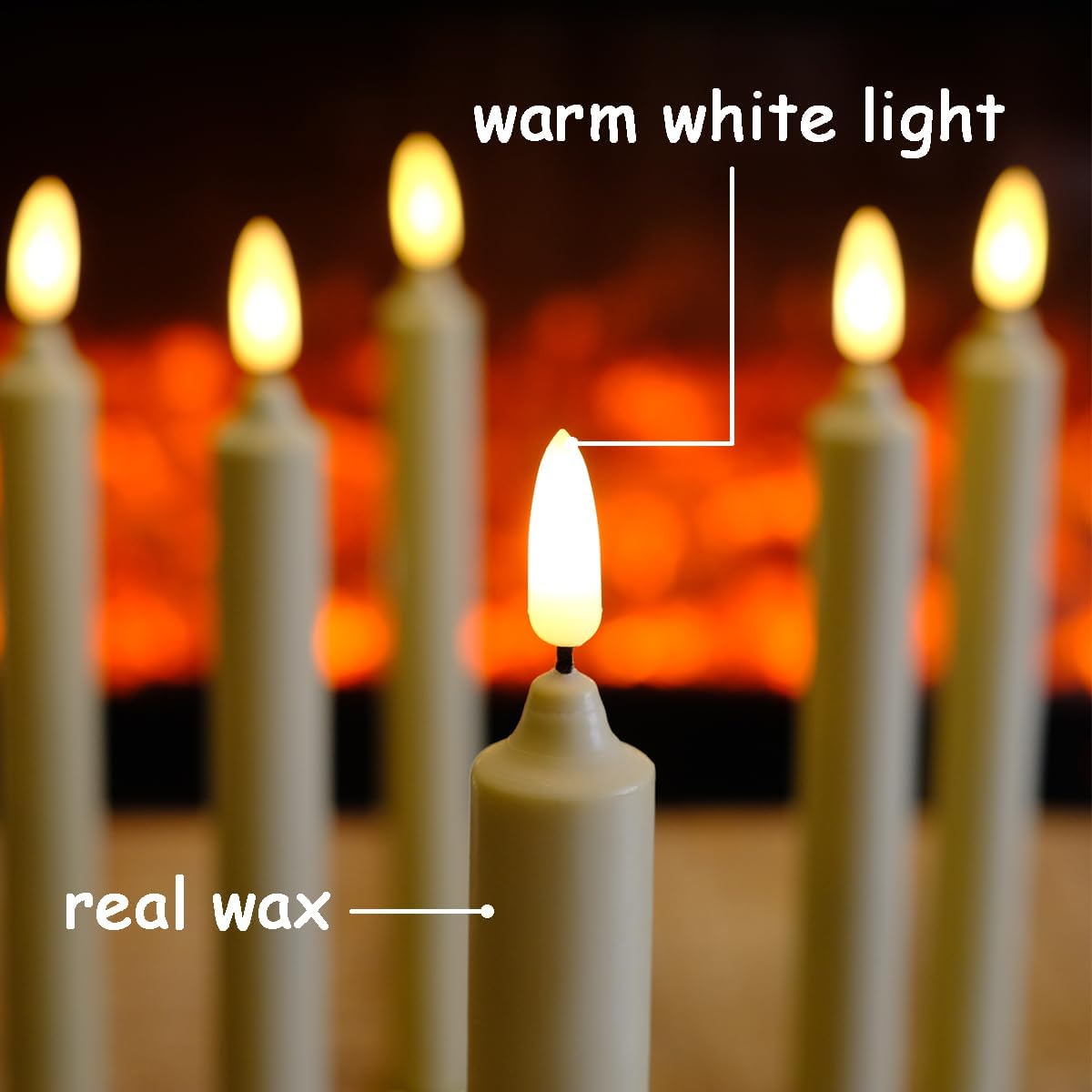 6 Pack Flameless Ivory real Wax Window Candles with 12 AA Batteries(Include, Run More Than 400 Hours) and Golden