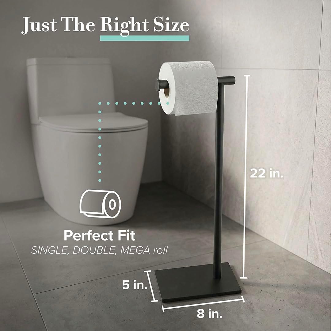 Gatco 1431MX Modern Square Base Toilet Paper Holder Stand, Matte Black, 22.25"H
