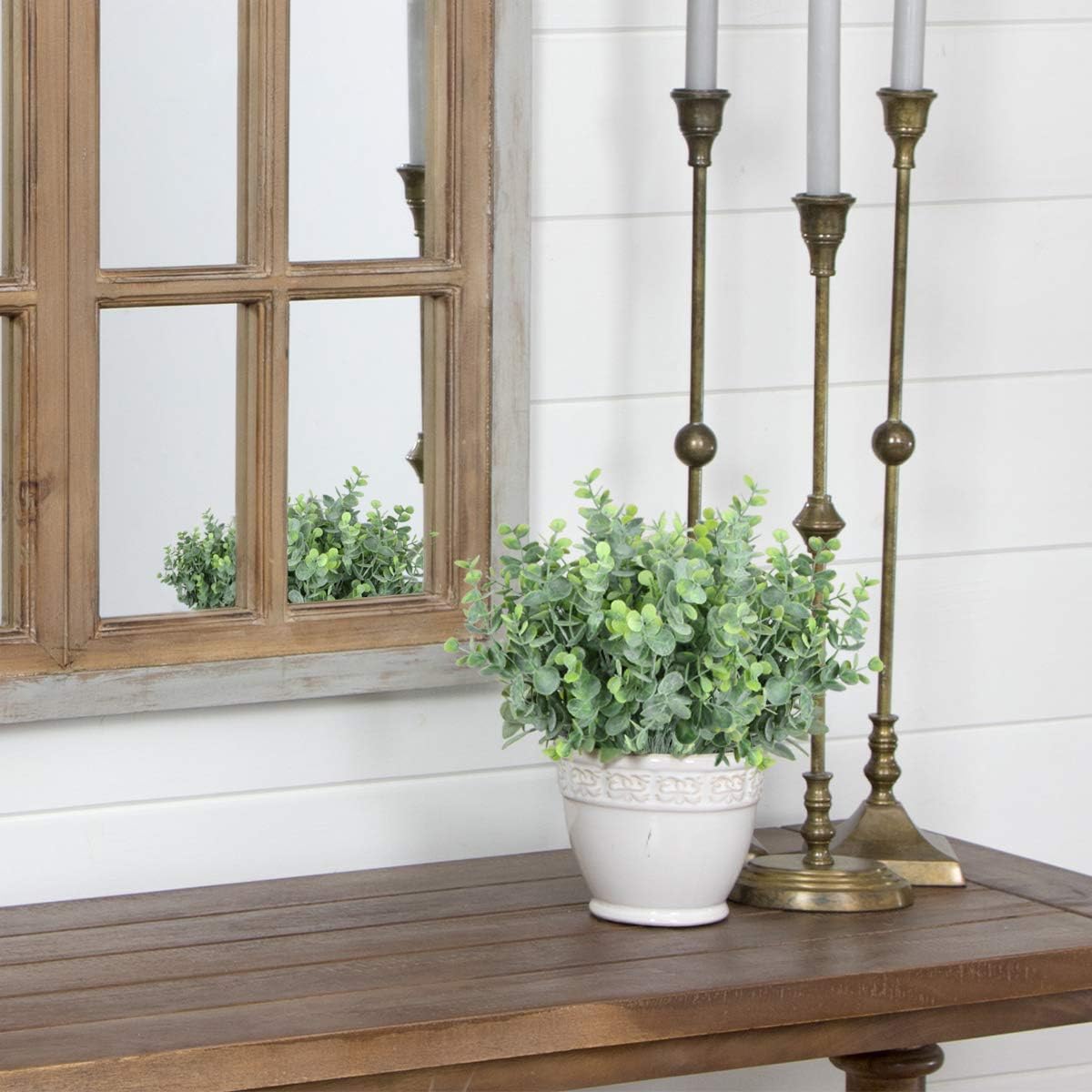 Artificial Eucalyptus Stems Outdoor Plants Farmhouse Plastic Greenery / Dusty Eucalyptus / Set of 6
