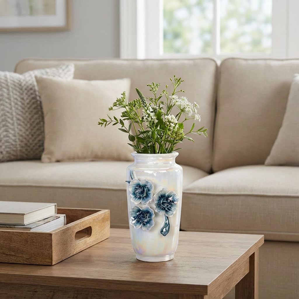 Ceramic Vase / Small Modern Vase for Flowers / White / 7 Inch