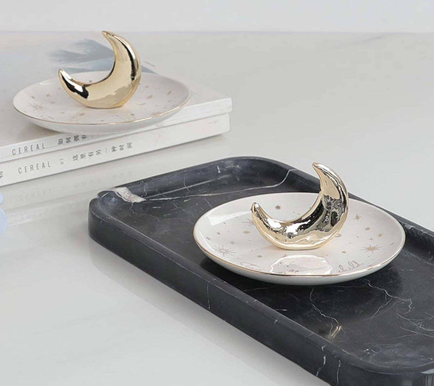 Ceramic Moon Jewelry Tray Rings Dish Necklaces Earrings Holder Display / White Strar Tray with Moon