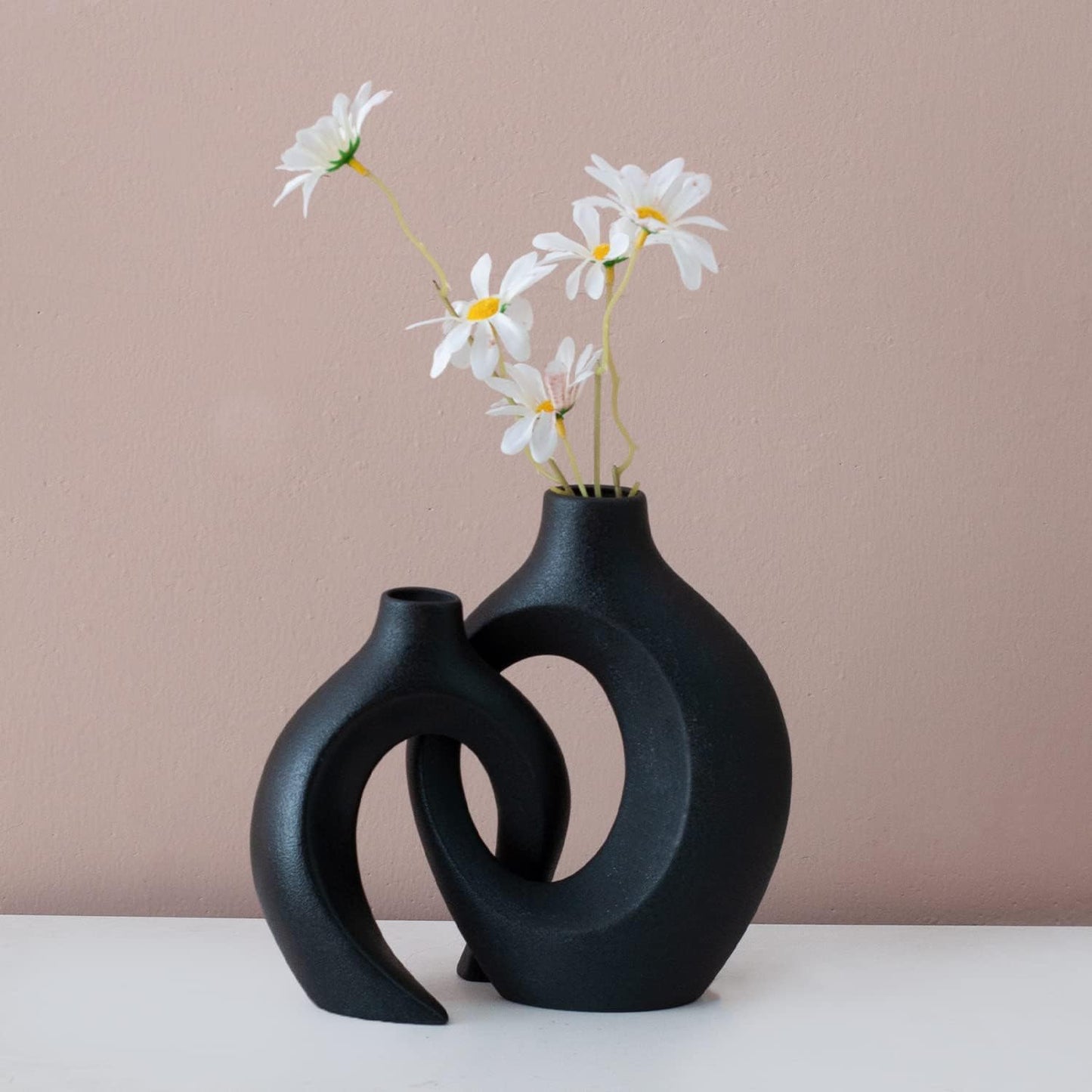 Ceramic Black Small Flower Vase / Large-matte Black / Set of 2
