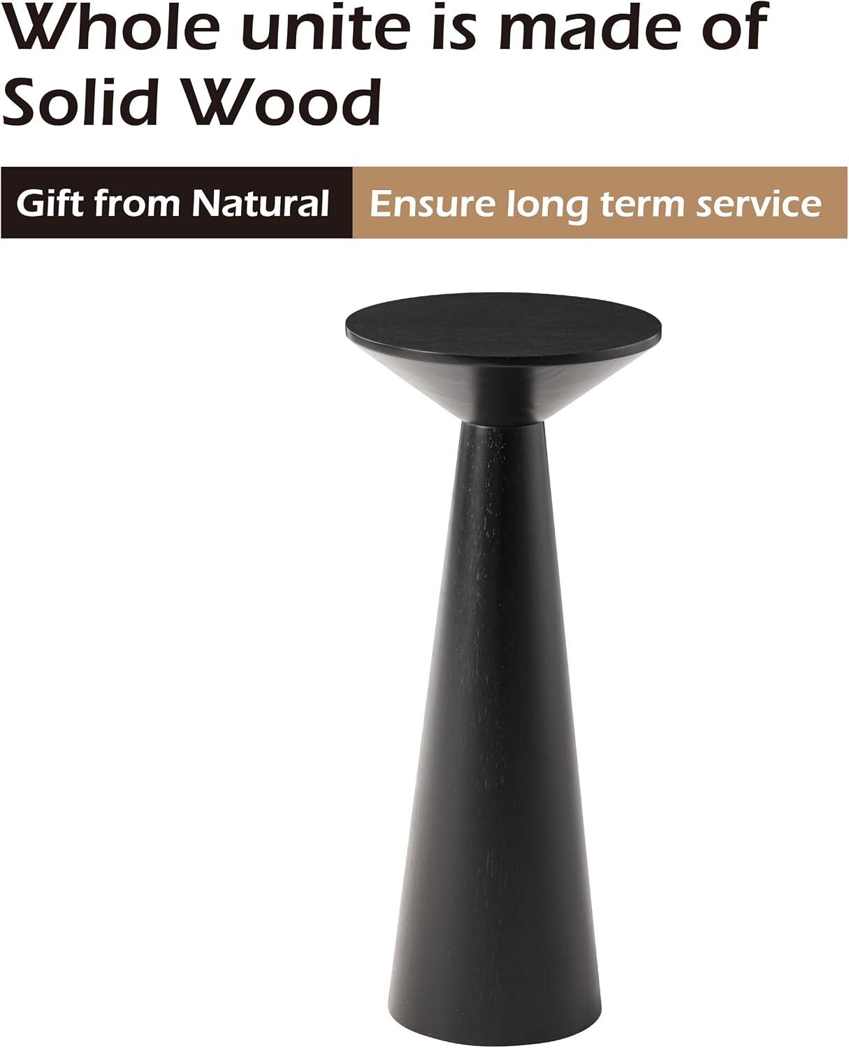 Farmhouse Tall Pedestal End Table Small Solid Wood Martini Table Plant Stand Modern Round / Black