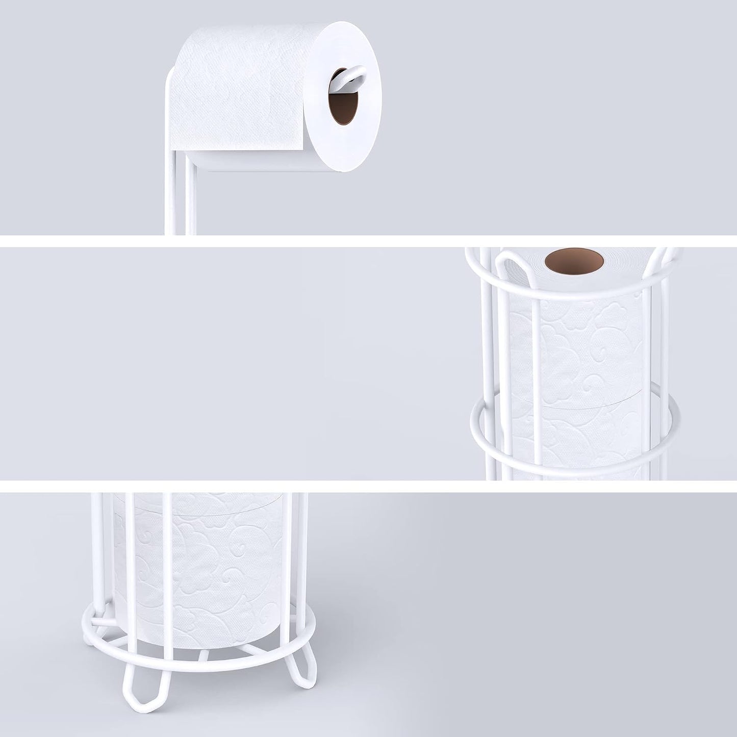 Meangood Toilet Paper Holder Stand and Tissue Paper Roll Dispenser for 4 Mega Rolls, Bathroom Free Standing Tissue Roll