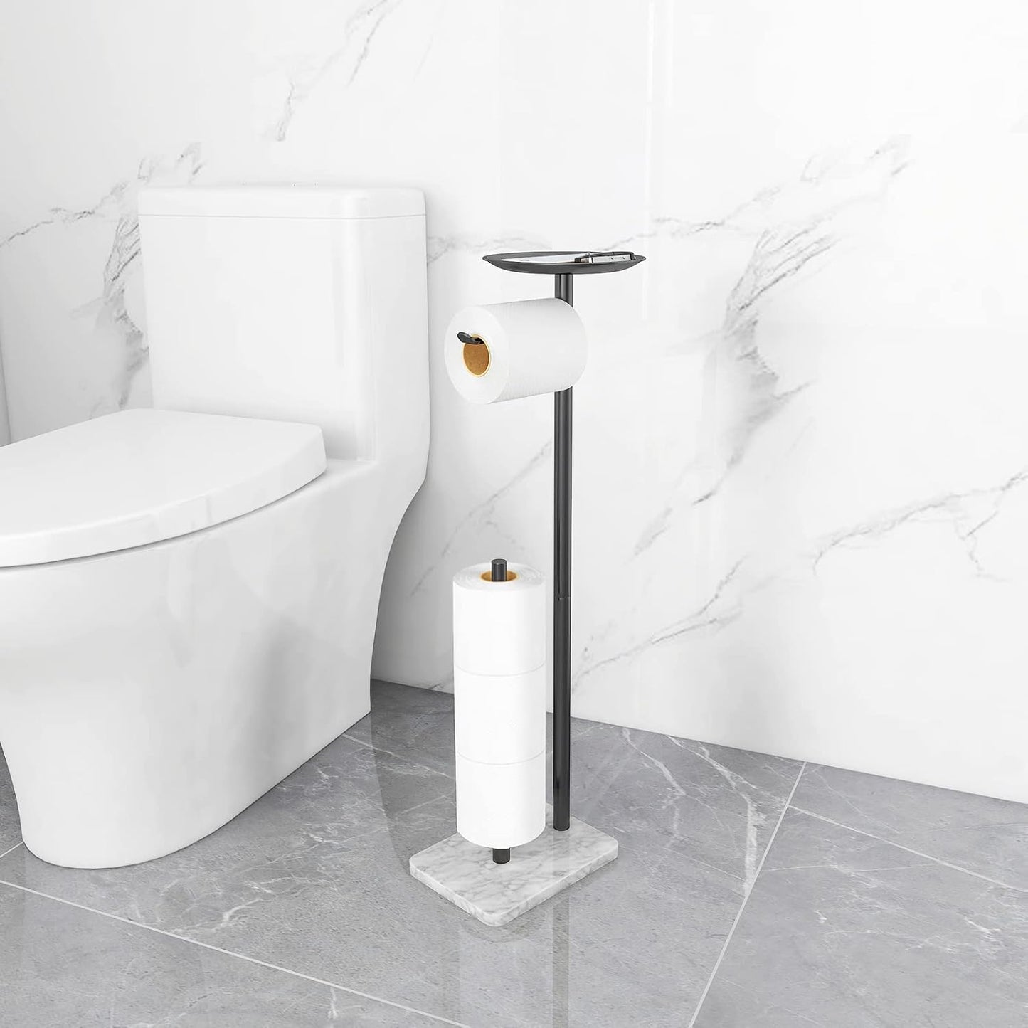 FEILERN Toilet Paper Holder Stand for Bathroom Floor Standing Toilet Roll Dispenser Storages 4 Reserve Rolls, with Top