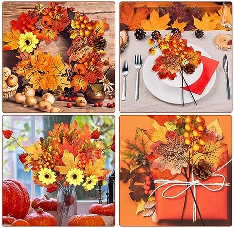 16 Bundles Fall Flowers Picks Artificial Floral Decor,11 Inch,Maple Leaf