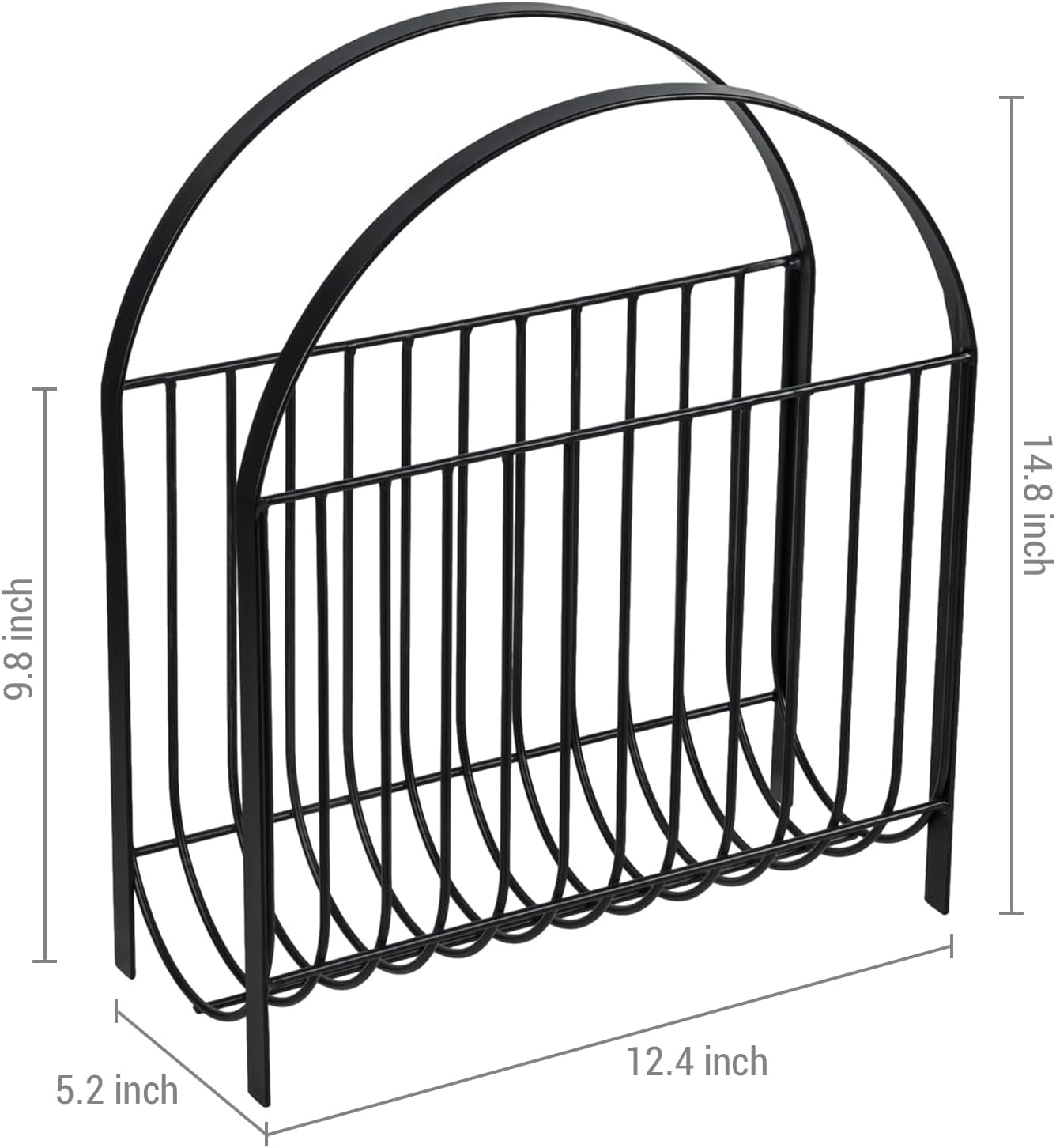 MyGift Mid Century Black Metal Wire Magazine Rack Floor or Tabletop | Mid Century Design, Matte Finish, Sling Basket