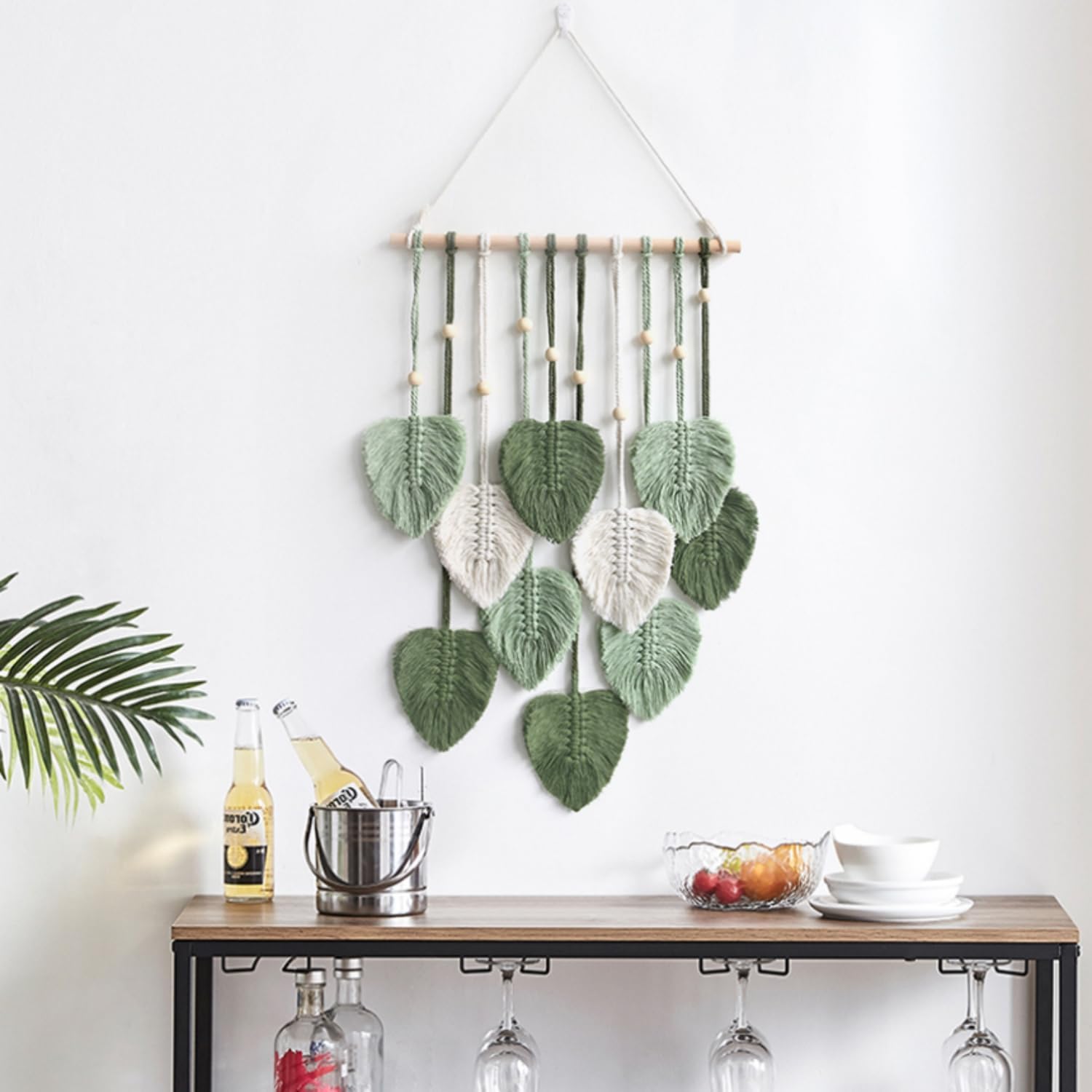 Macrame Wall Hanging Boho Woven Tapestry Handmade Home Wall Decor Bohemian Leaf Modern / Green&beige